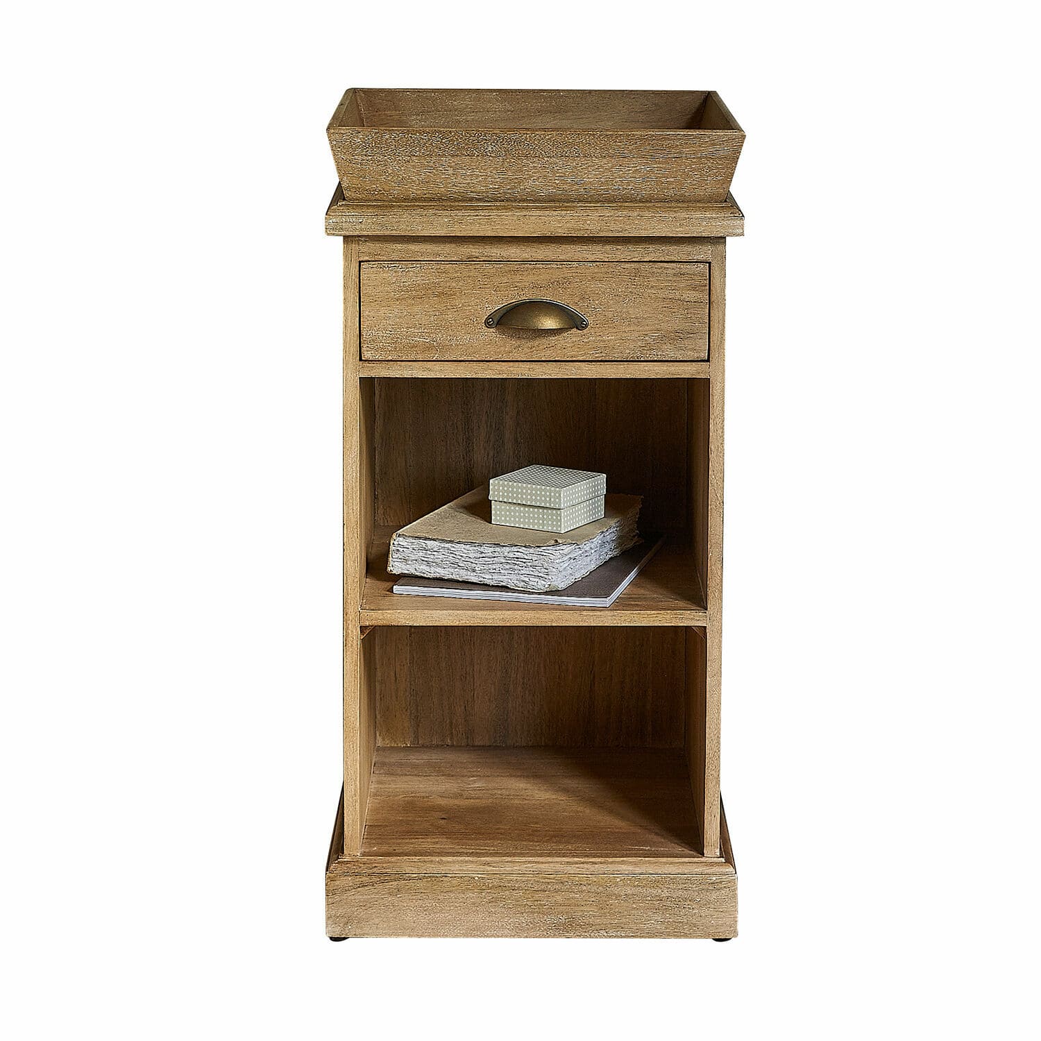 Table de chevet Montarie Meuble en bois naturel avec tiroir et étagères pour rangement et décoration intérieure