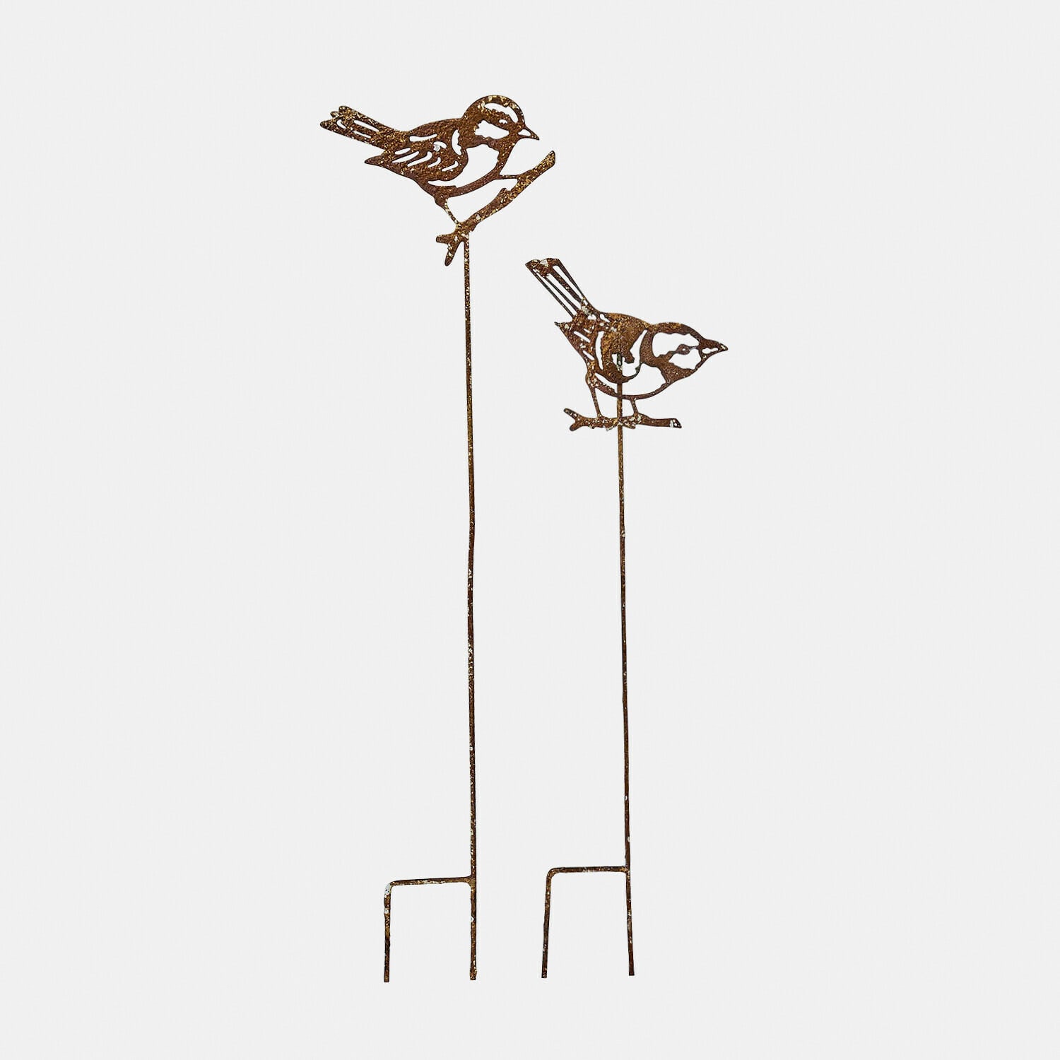 Lot de deux piques de jardin Pelvaron Tuteurs de jardin en métal rouillé avec motifs d'oiseaux pour décoration de plantes et parterres