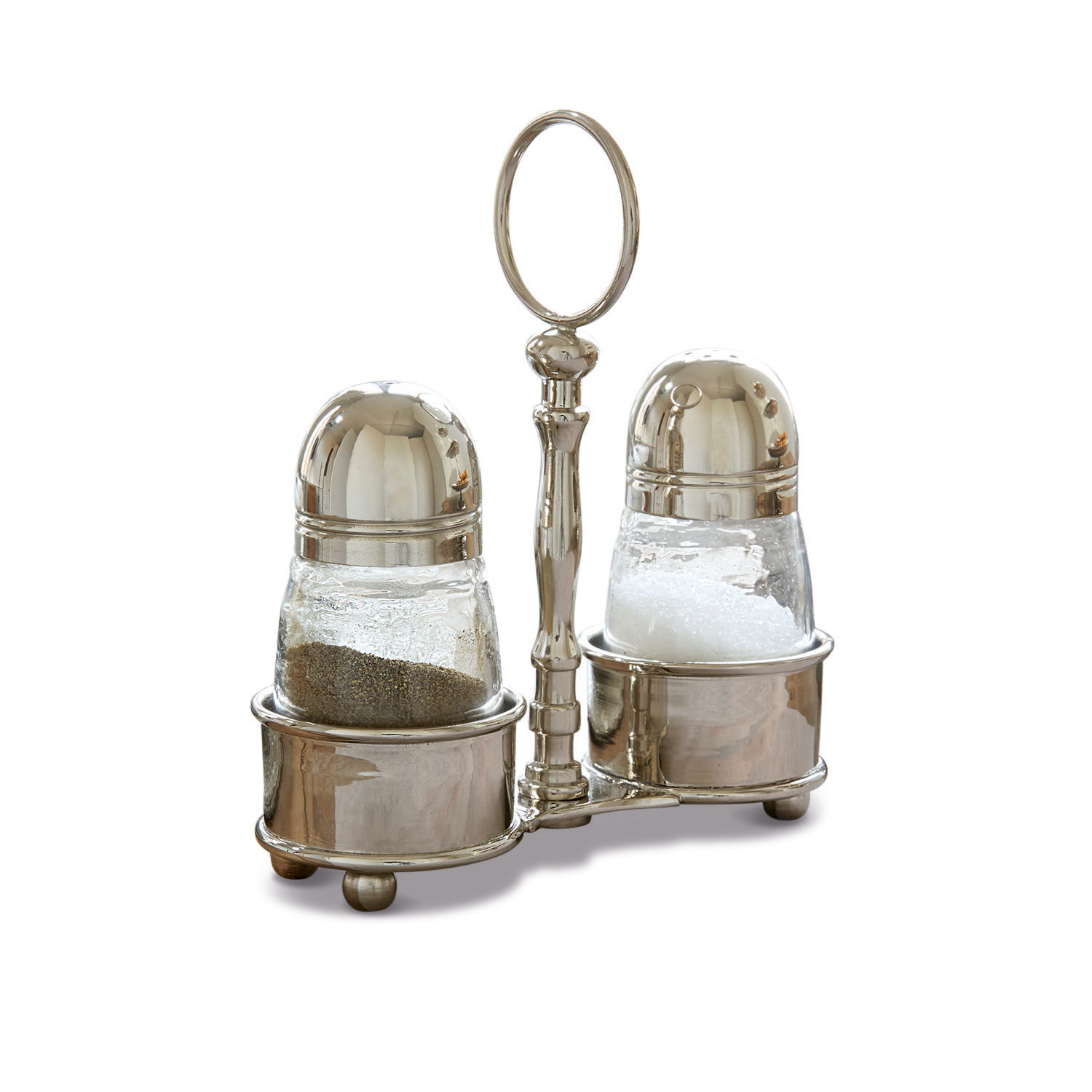 Ménagère sel et poivre Beaune Ensemble salière et poivrière en verre et métal argenté pour cuisine moderne
