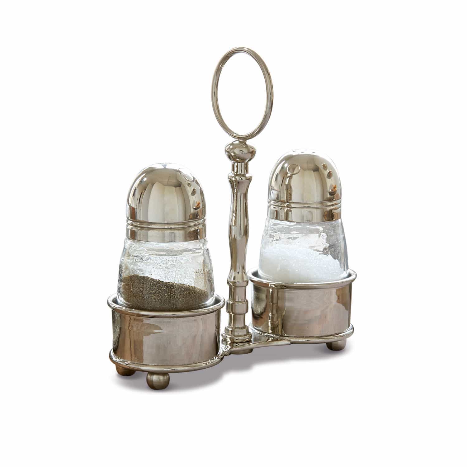 Ménagère sel et poivre Beaune Ensemble salière et poivrière en verre et métal argenté pour cuisine moderne