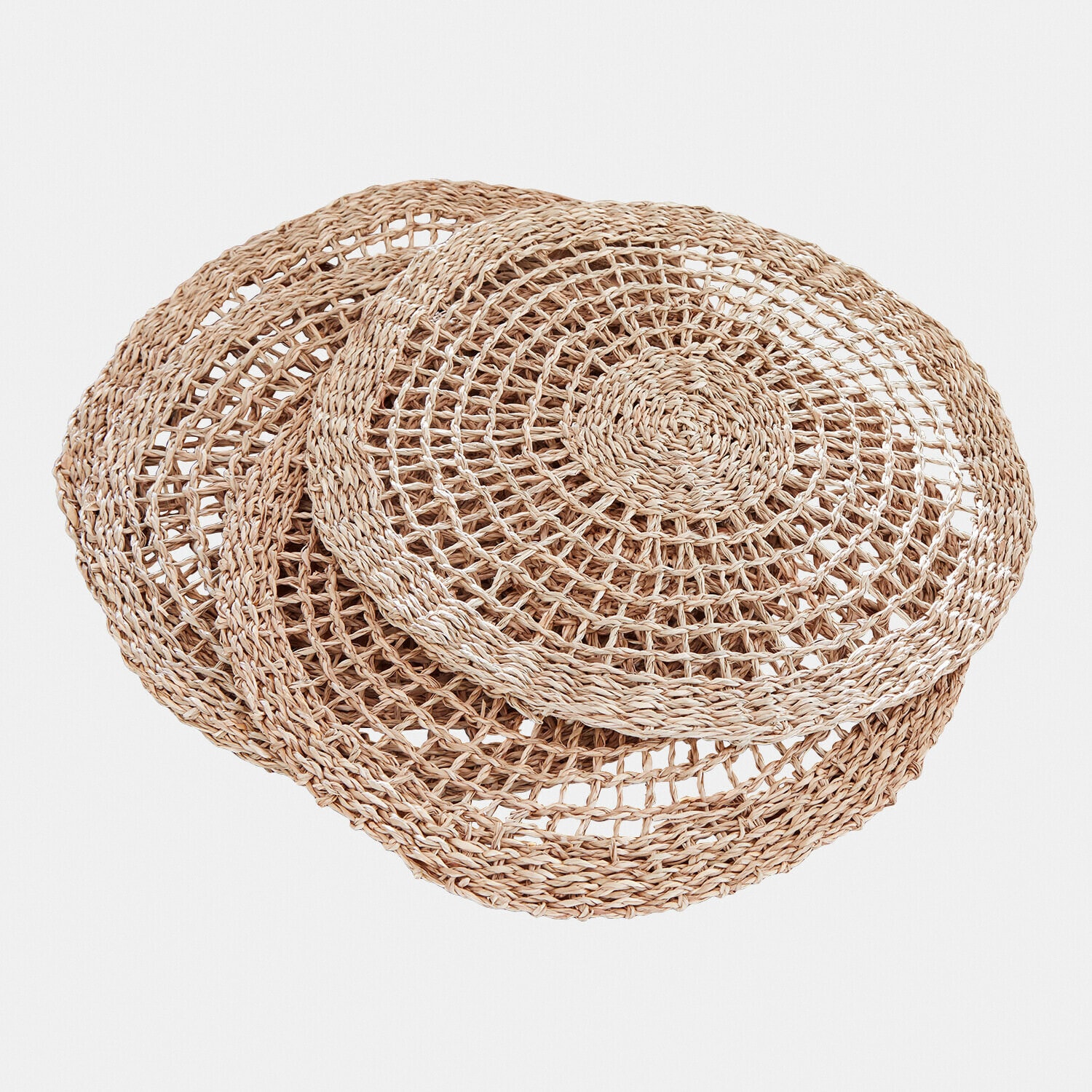 Lot de 4 sets de table Sauvrelle Ensemble de trois sets de table ronds en matériau tressé naturel beige pour décoration de table