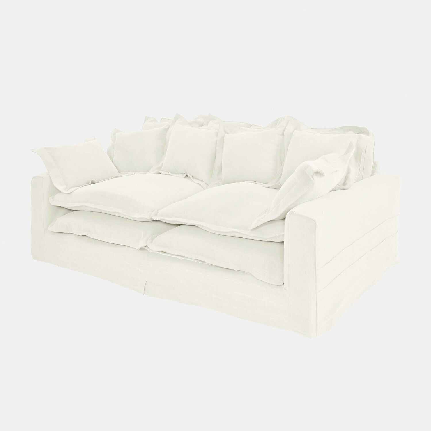 Canapé blanc en tissu avec deux coussins, meuble moderne pour salon confortable