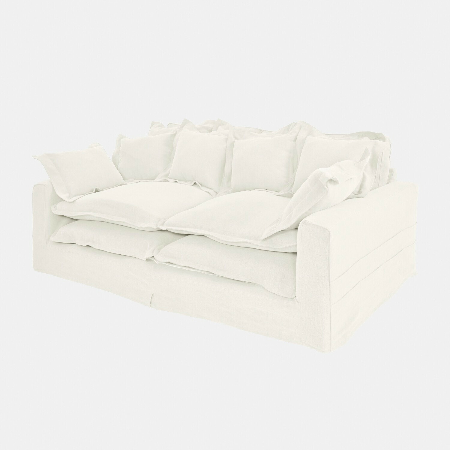 Canapé Terell Canapé blanc en tissu avec deux coussins, meuble moderne pour salon confortable
