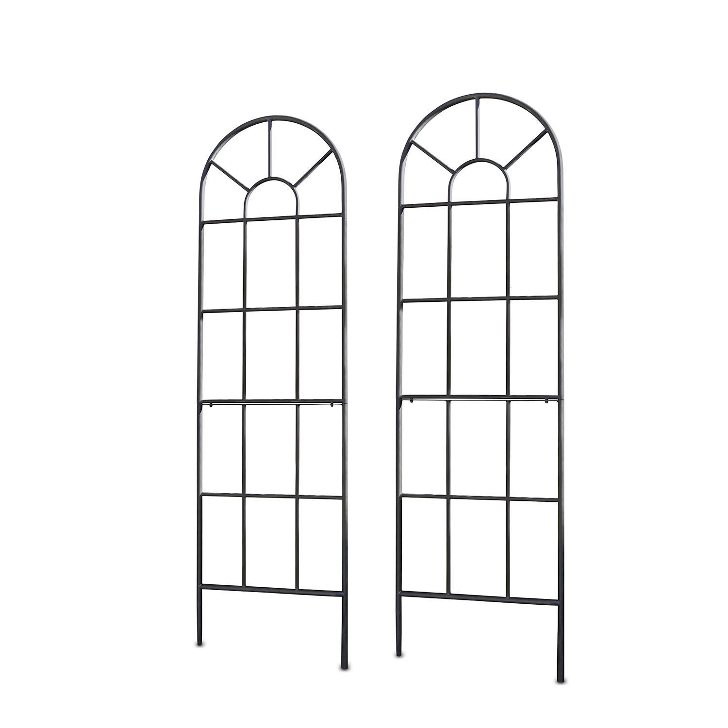 Lot de 2 treillis Ealdred Deux treillis de jardin en métal noir avec motif en arc pour soutenir les plantes grimpantes