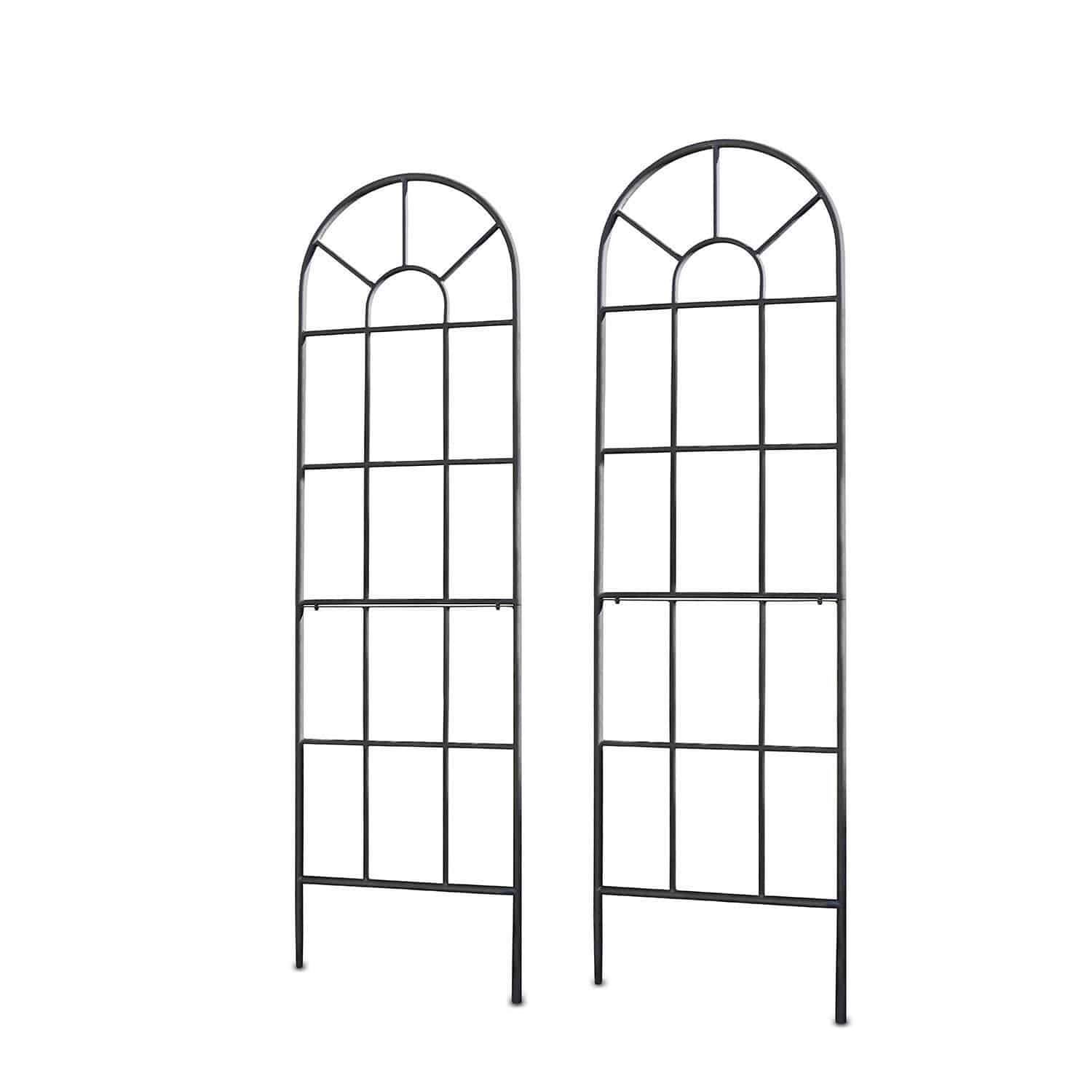 Lot de 2 treillis Ealdred Deux treillis de jardin en métal noir avec motif en arc pour soutenir les plantes grimpantes