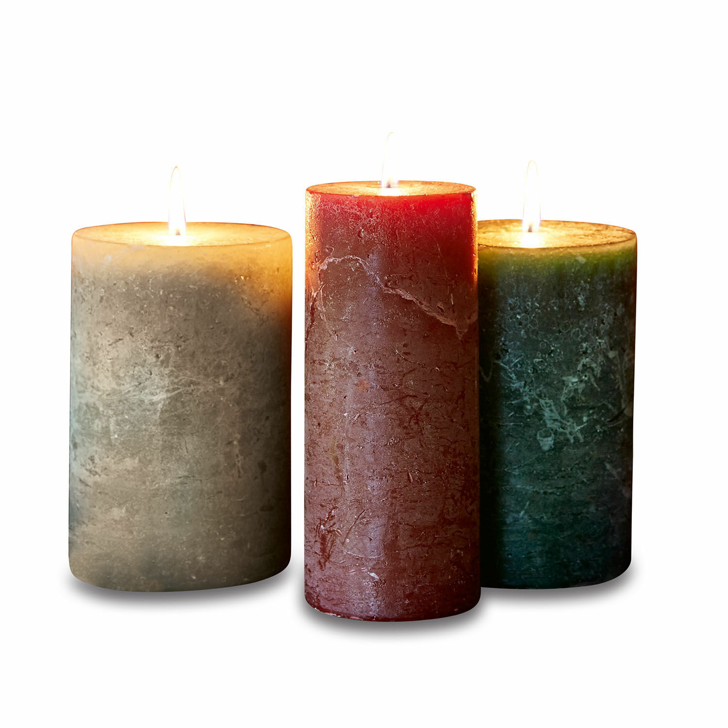 multicolore Lot de 3 bougies colorées en cire avec texture rustique pour décoration intérieure