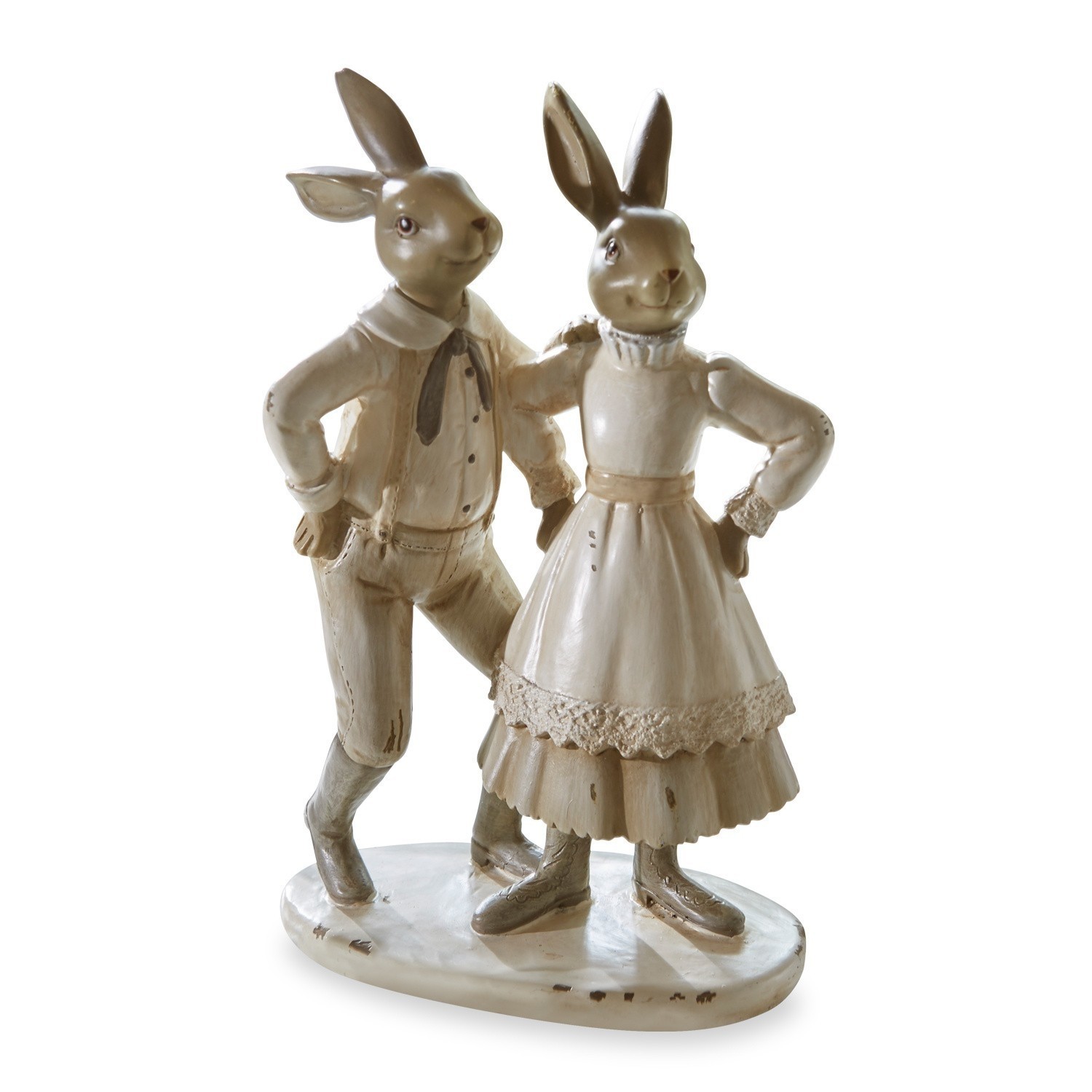 Lapins Paire Figurines de lapins en résine beige, décoration intérieure élégante et vintage