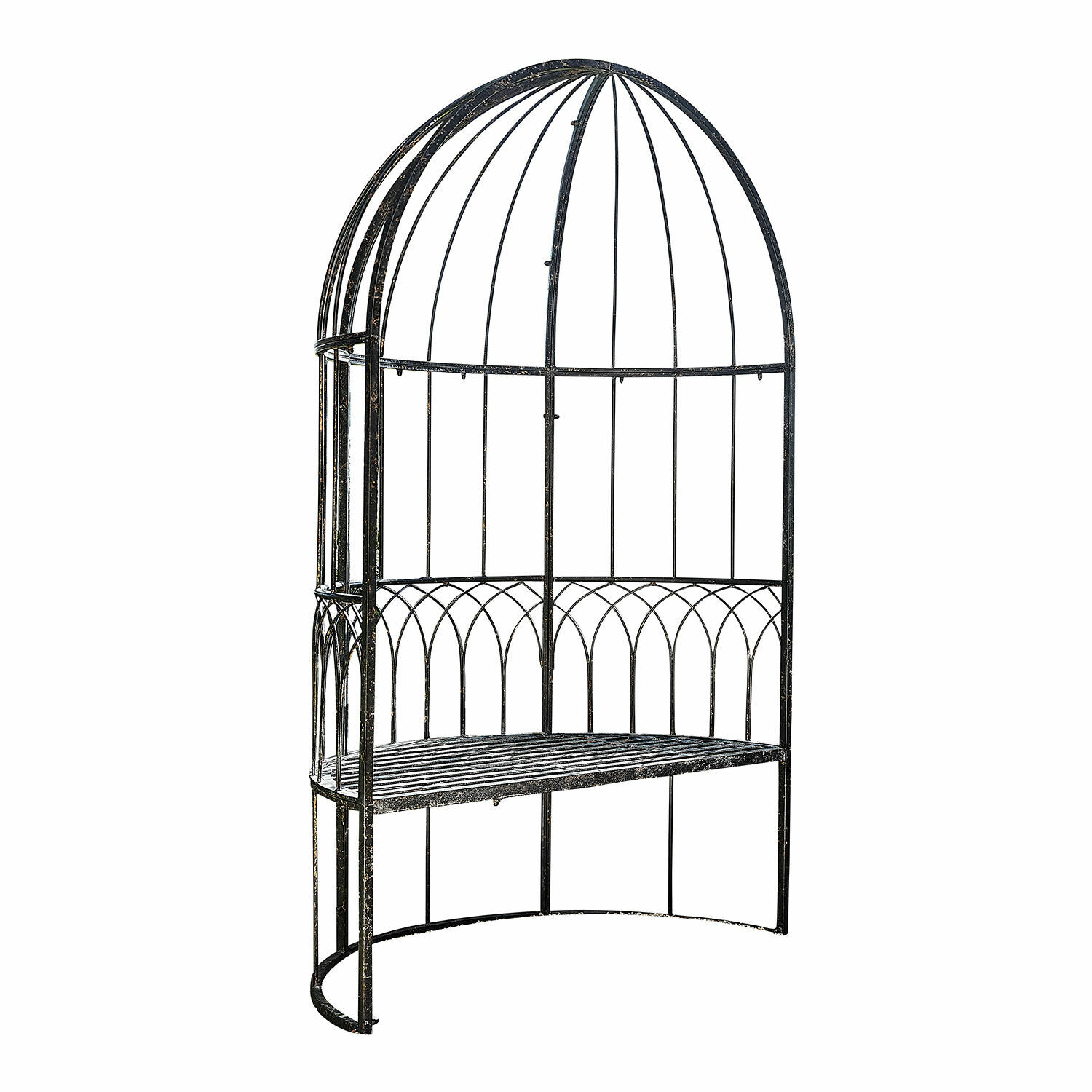 noir vieilli Banc Rivandelle en métal noir antique, design élégant pour jardin ou terrasse