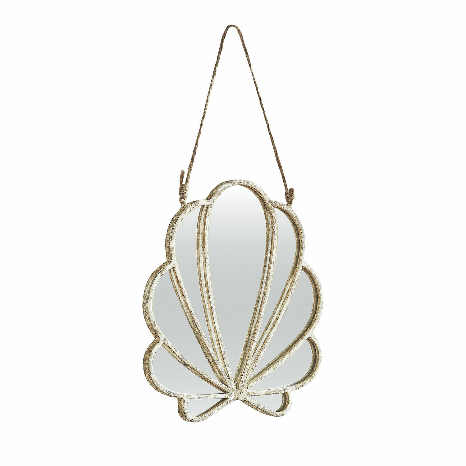 Miroir avec lien Vellaro Miroir mural en forme de coquillage avec cadre en métal blanc vieilli, décoration intérieure élégante