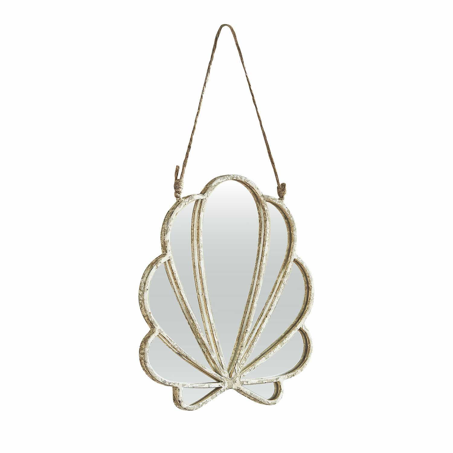 Miroir avec lien Vellaro Miroir mural en forme de coquillage avec cadre en métal blanc vieilli, décoration intérieure élégante