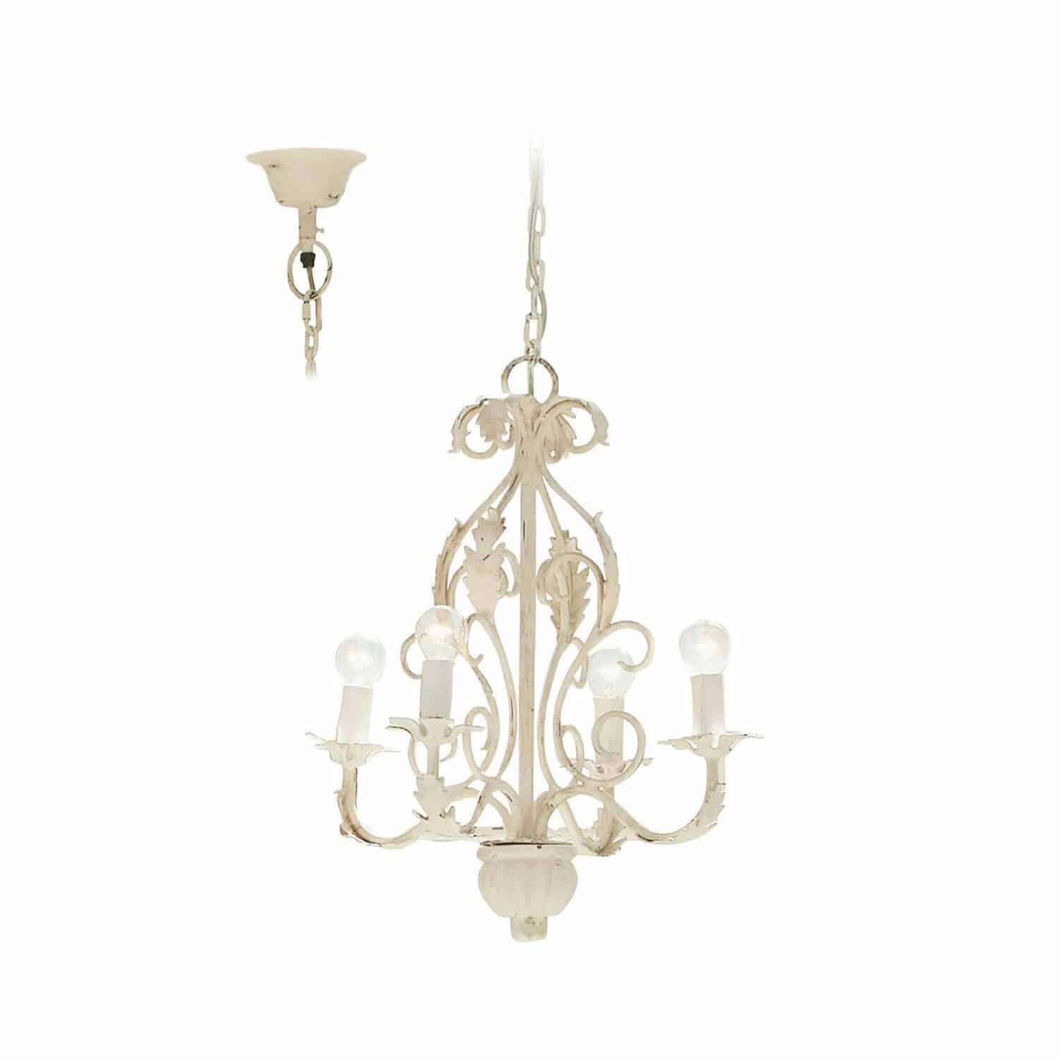 Lustre Assenay Lustre en métal blanc avec feuilles décoratives et quatre ampoules pour décoration intérieure