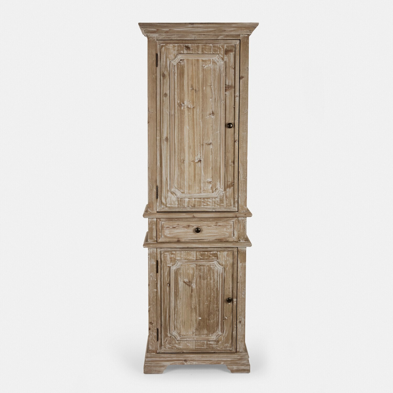 Armoire Pembroke Armoire haute en bois vieilli couleur naturelle avec tiroir et deux portes, style rustique