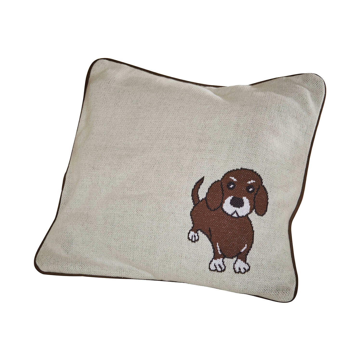 Housse de coussin Mehrana Coussin beige avec bordure marron et broderie chien, tissu doux pour décoration intérieure