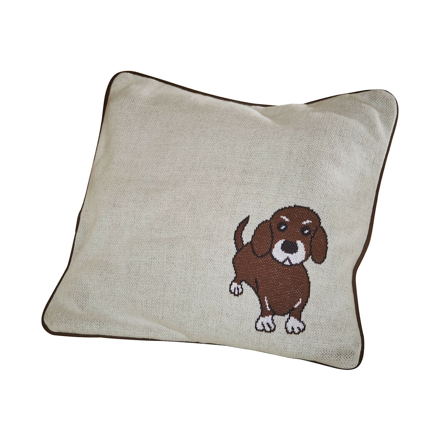 Housse de coussin Mehrana Coussin beige avec bordure marron et broderie chien, tissu doux pour décoration intérieure