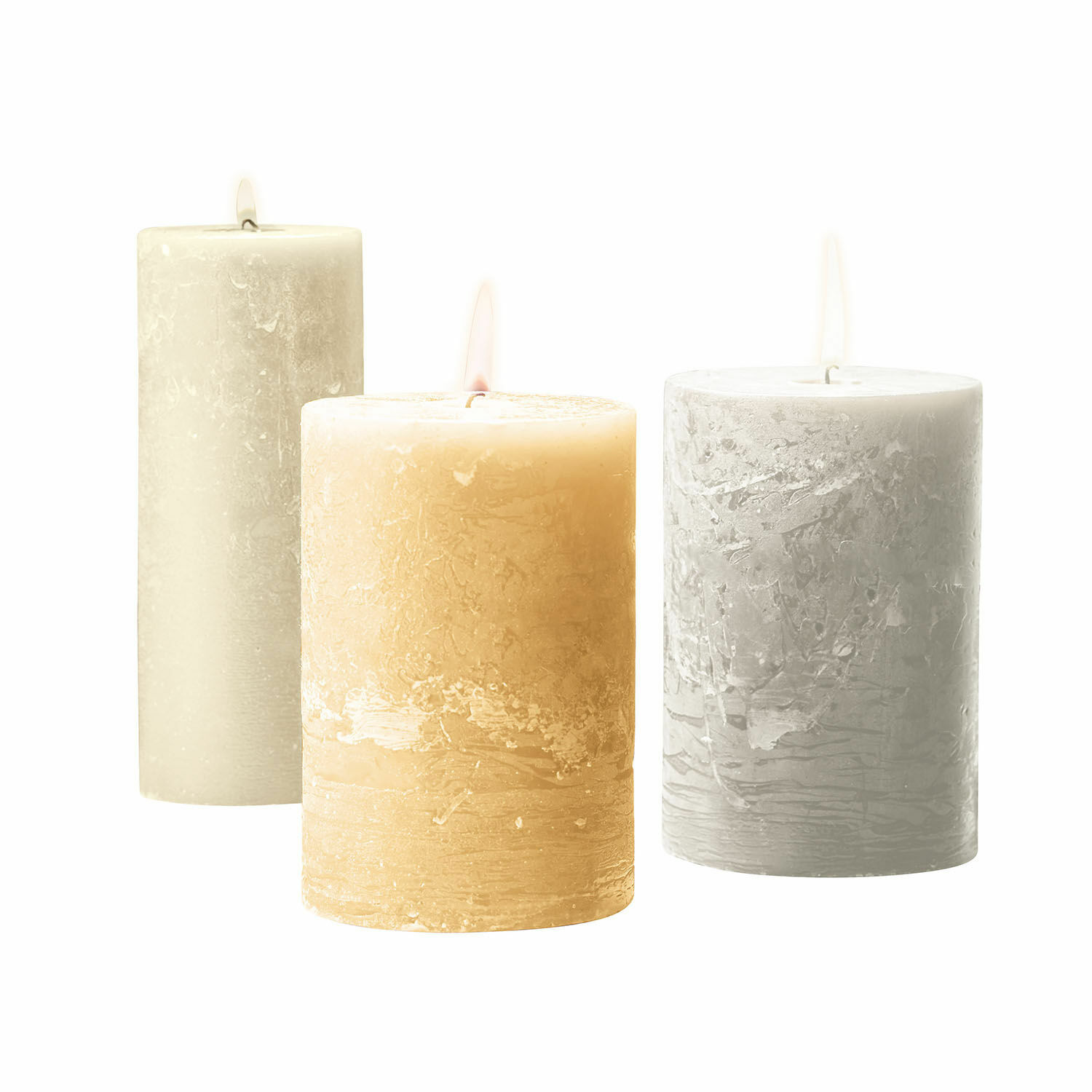 crème Ensemble de 3 bougies crème en cire naturelle avec texture rustique pour décoration intérieure