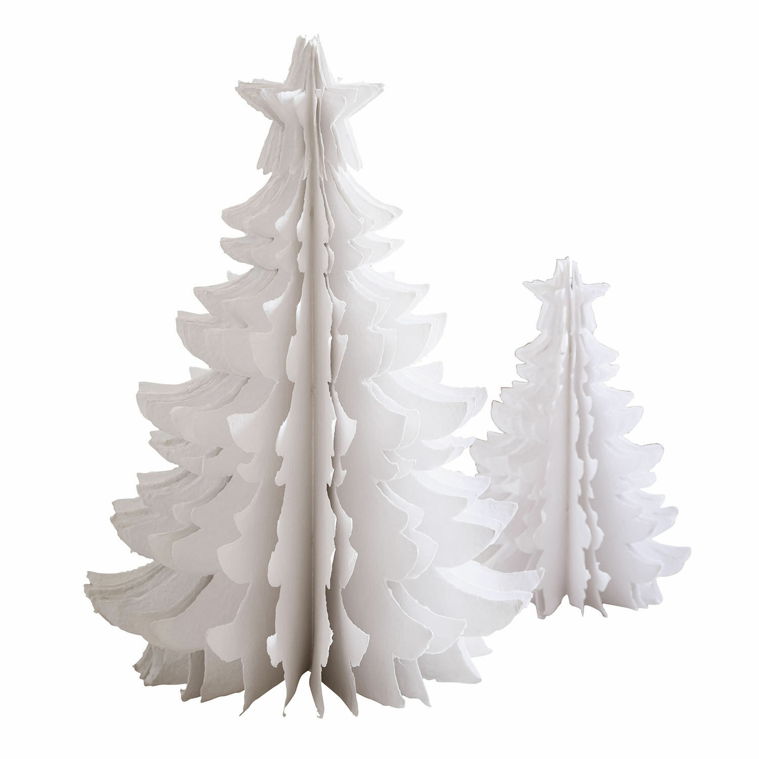 blanc Ensemble de 2 sapins décoratifs blancs en papier avec étoile, décoration de Noël élégante