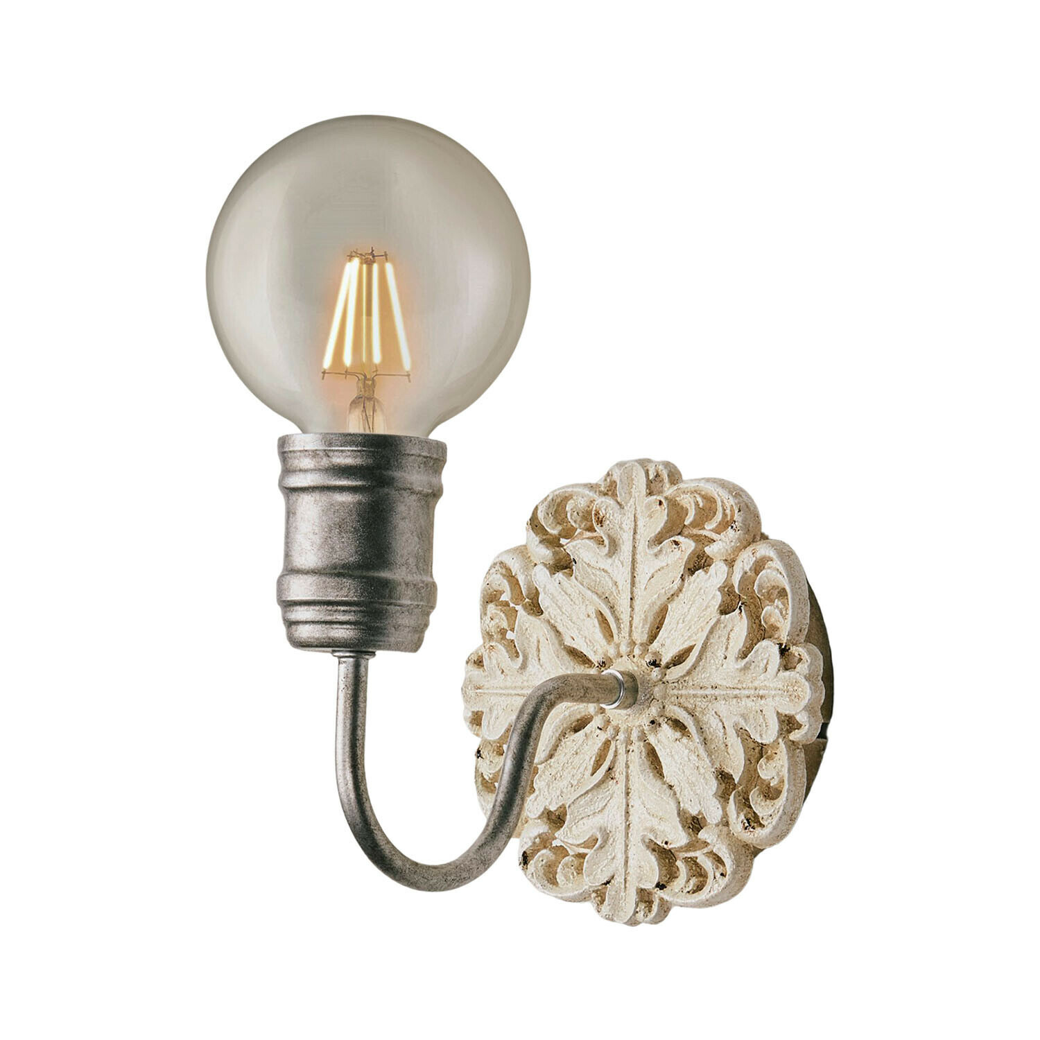 Applique Rosavelle Applique murale avec bras en métal et base blanche décorative style vintage avec ampoule LED