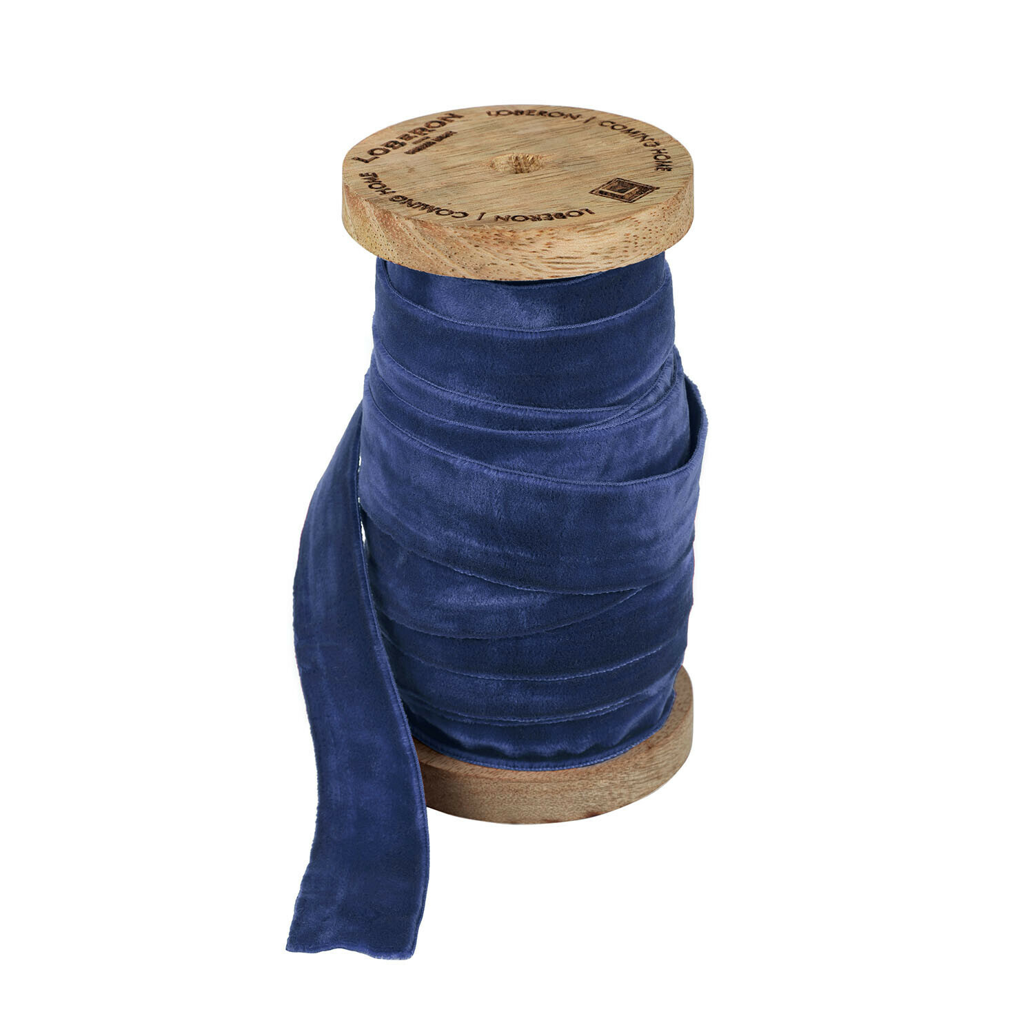 Ruban de velours Andaris Ruban en velours bleu enroulé sur une bobine en bois pour décoration et artisanat