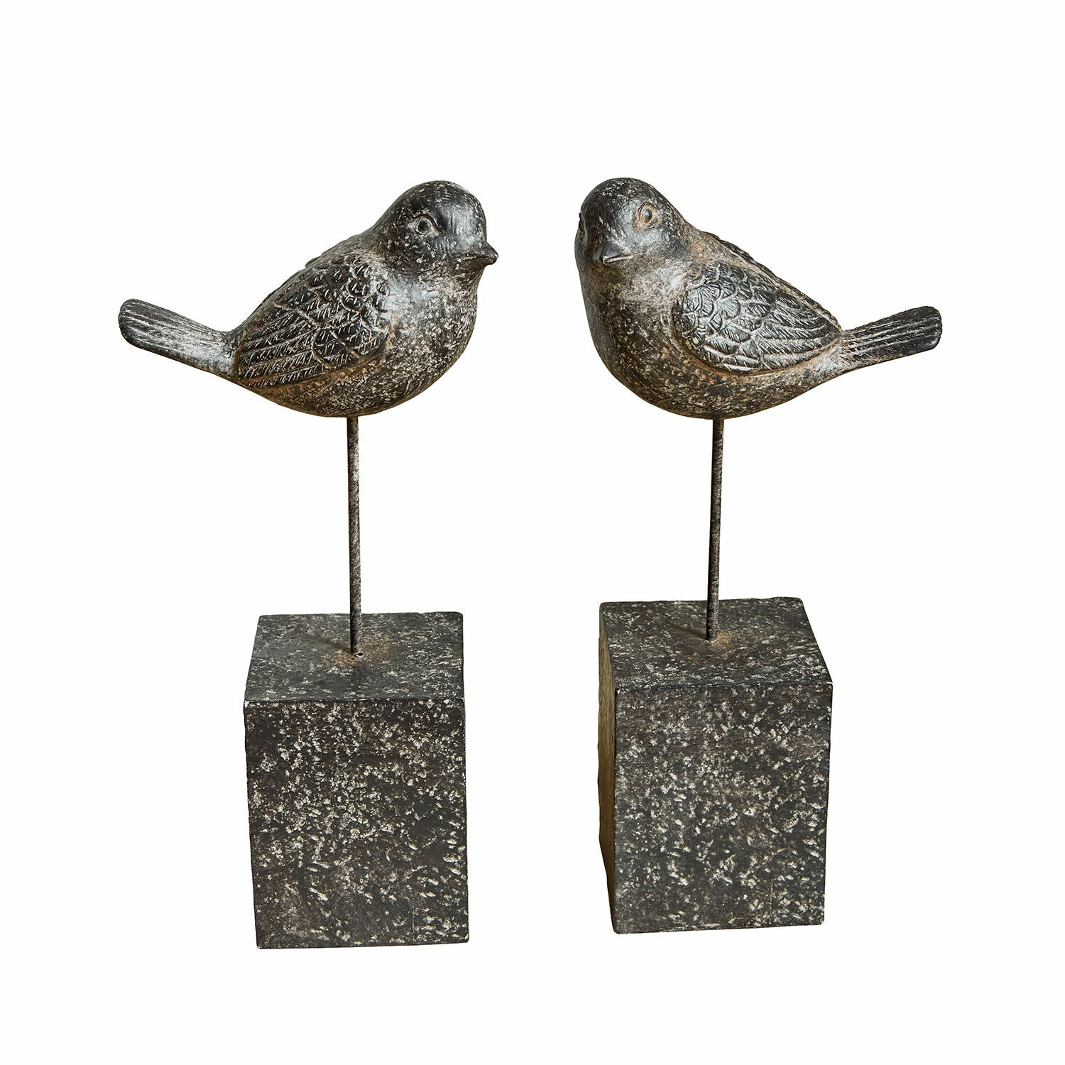 Lot de 2 oiseaux décoratifs Juxivel Oiseaux décoratifs en métal sur socles en pierre sombre pour décoration intérieure élégante