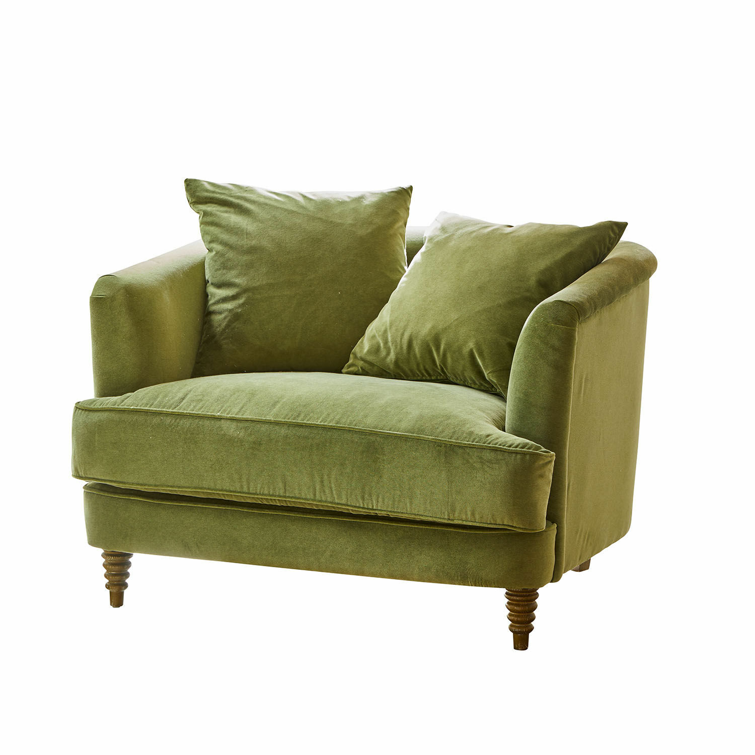 vert Fauteuil vert Etueffont en tissu doux avec coussins et pieds en bois pour salon confortable