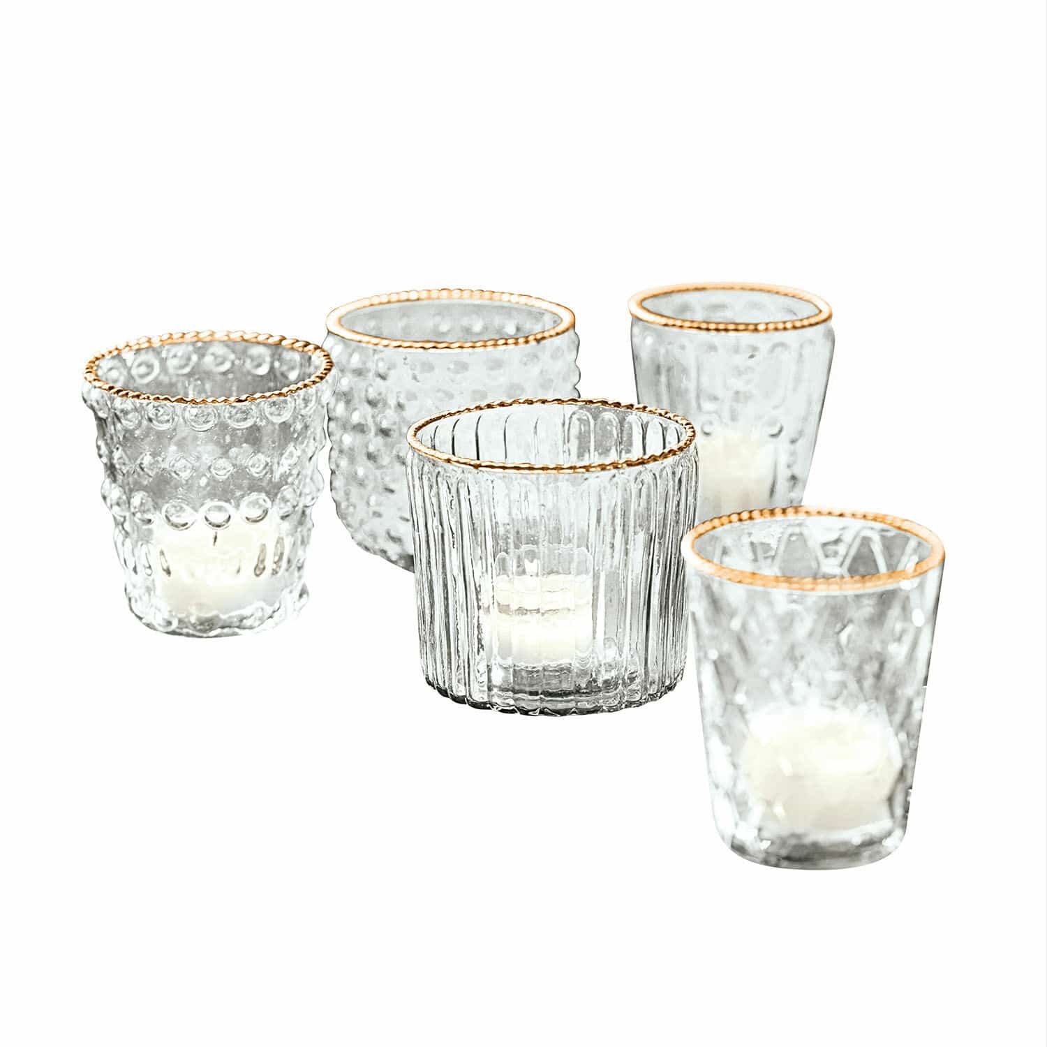 transparent/or Ensemble de 5 photophores en verre transparent Jarnac avec bord doré pour décoration intérieure élégante