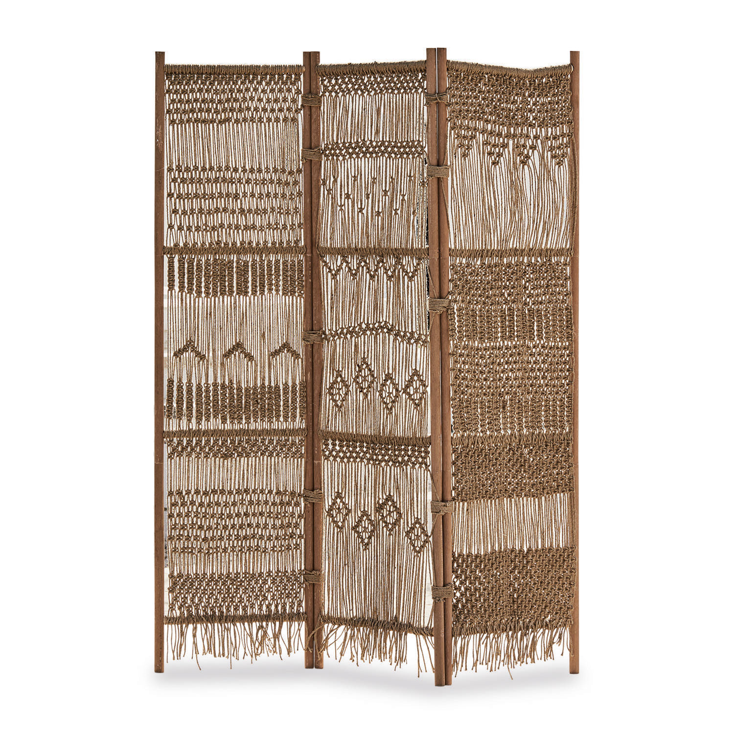 Paravent Tarik Paravent décoratif en bois et corde tressée couleur brun naturel pour aménagement intérieur