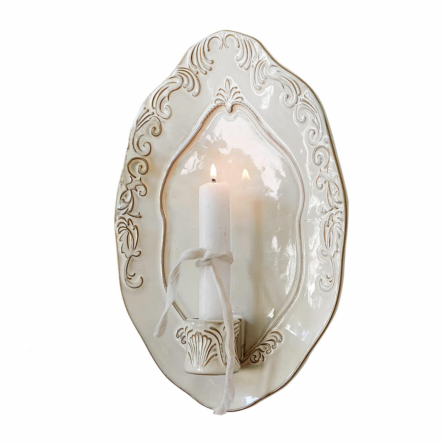 Chandelier mural Verena Applique murale blanche en céramique avec relief décoratif et bougie, élément décoratif intérieur