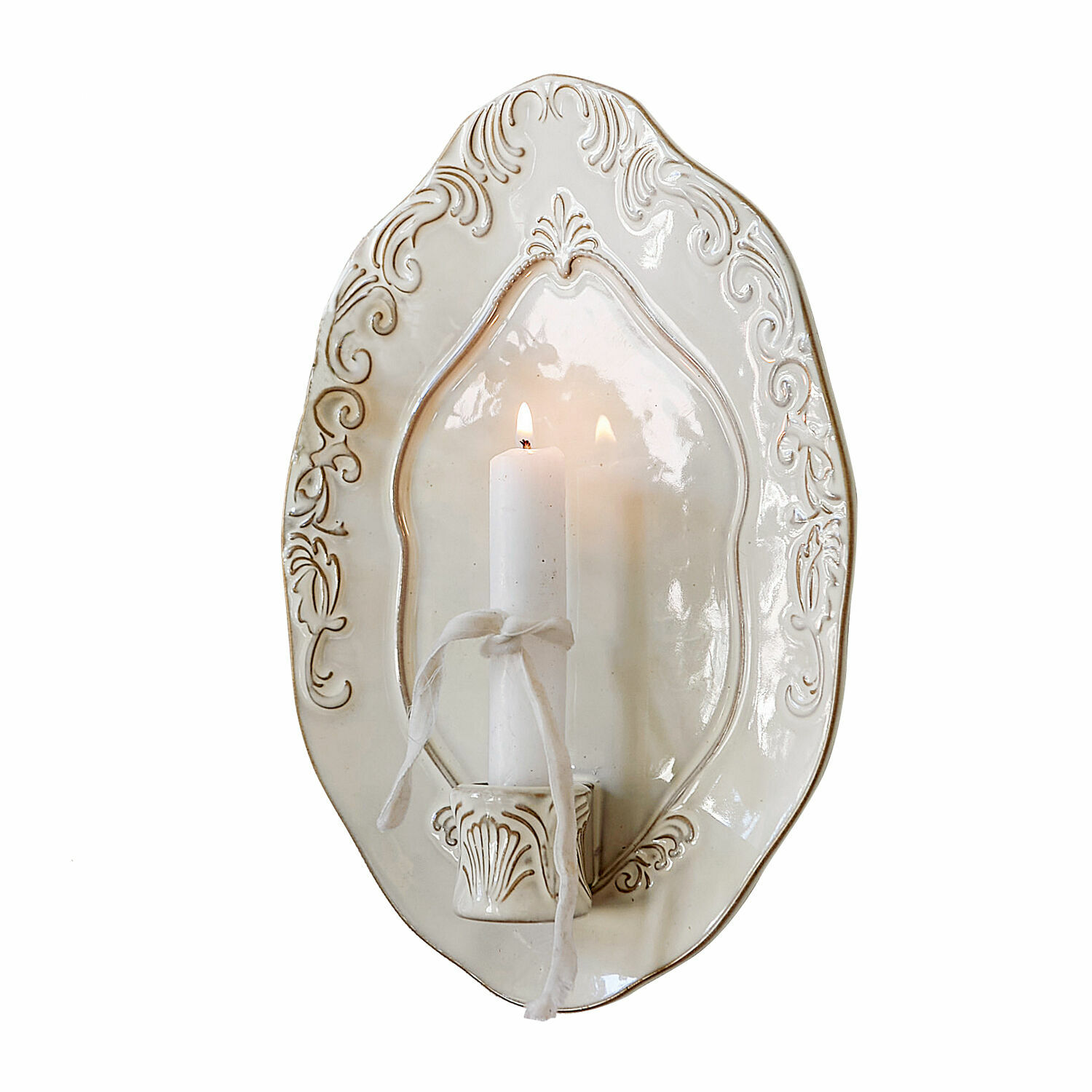 Chandelier mural Verena Applique murale blanche en céramique avec relief décoratif et bougie, élément décoratif intérieur