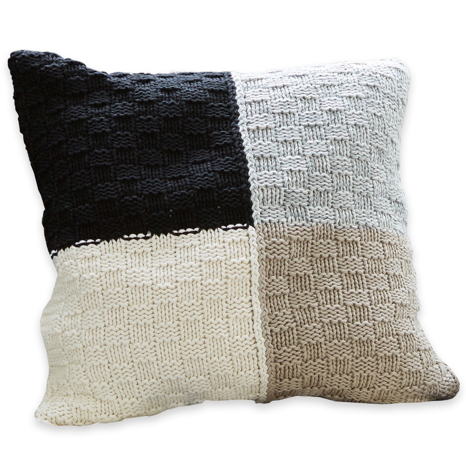 Coussin Tetbury Coussin carré en tricot avec motifs carrés noir, blanc et beige, doux et décoratif