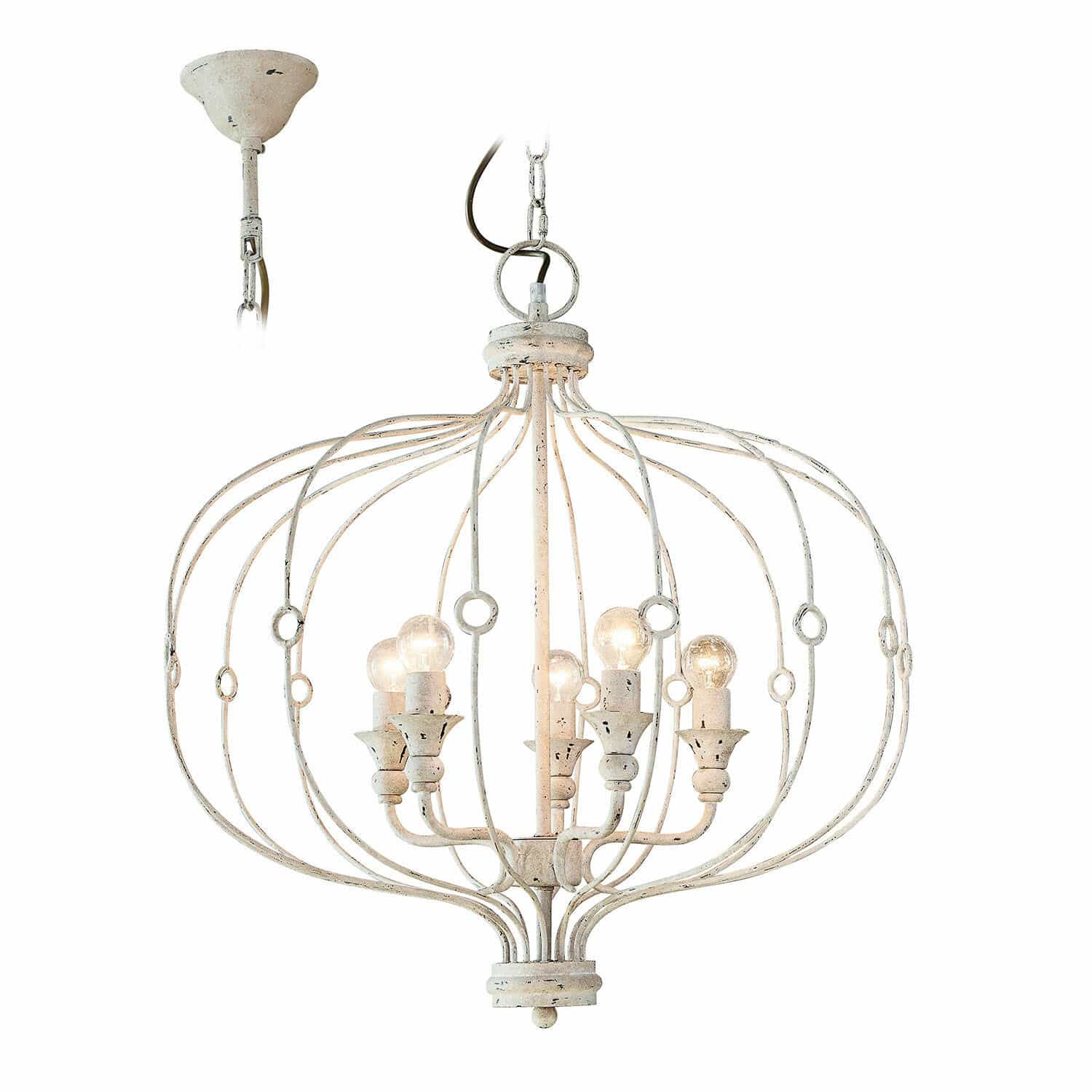 Lustre Aragonese Lustre en métal blanc style vintage avec six ampoules, suspension décorative pour salon