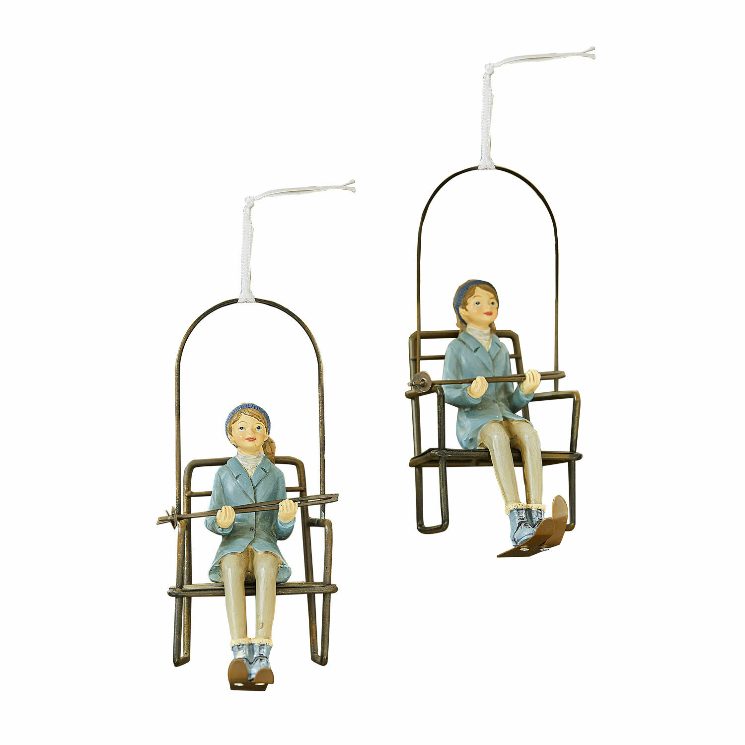 Lot de 2 décorations à suspendre Herveline Décorations suspendues avec figurines de filles en tenue bleue sur balançoires métalliques