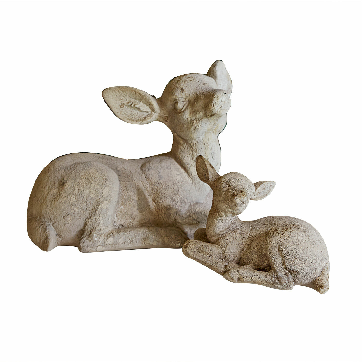 Biche et faon Thaloria Figurines décoratives de deux faons en pierre beige pour jardin ou intérieur