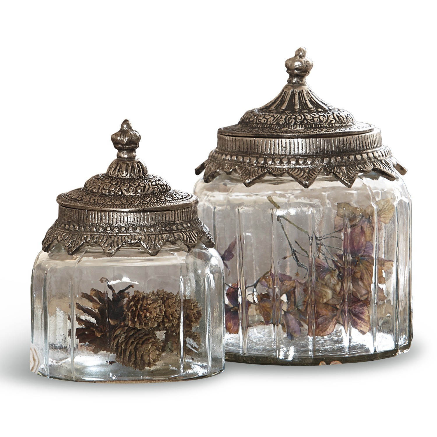 Lot de 2 bonbonnières en verre Laféline Ensemble de deux bocaux en verre avec couvercles métalliques décoratifs style vintage