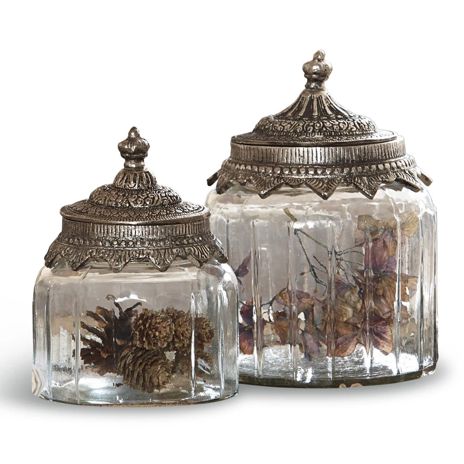 Lot de 2 bonbonnières en verre Laféline Ensemble de deux bocaux en verre avec couvercles métalliques décoratifs style vintage