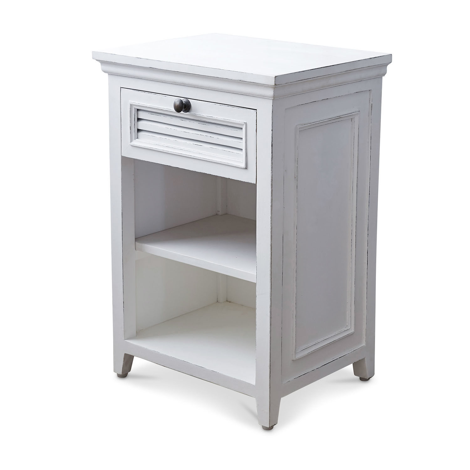 Table de chevet Williston Table de chevet blanche en bois avec tiroir et étagères, meuble pour chambre et salon