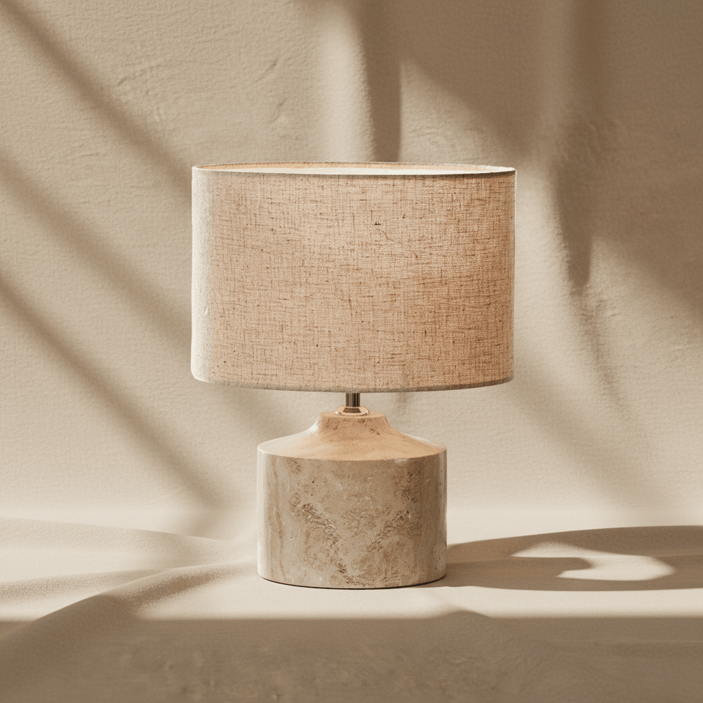 Lampe de table avec abat-jour beige et base en marbre couleur naturelle pour décoration intérieure