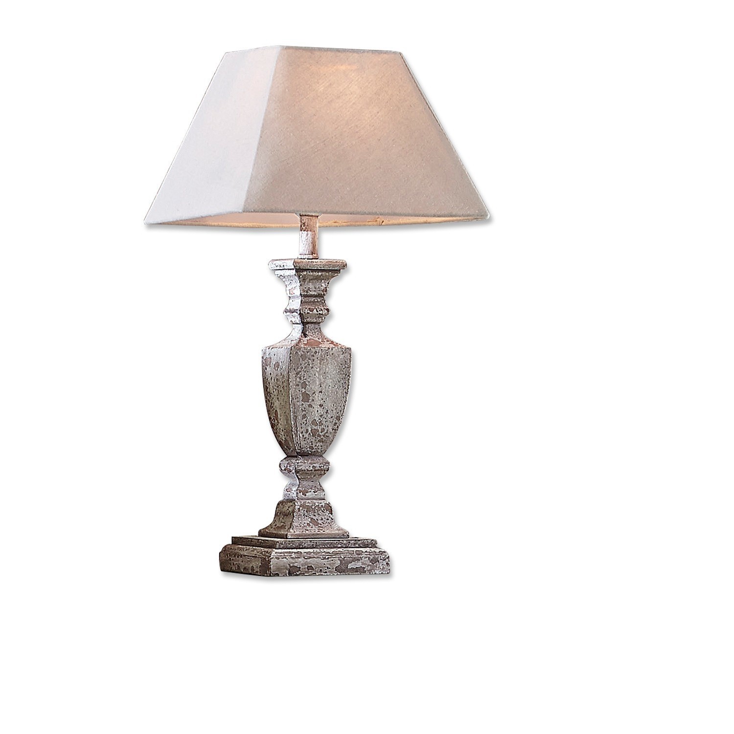 Lampe à poser Gorham Lampe de table avec base en métal gris vieilli et abat-jour beige pour salon élégant