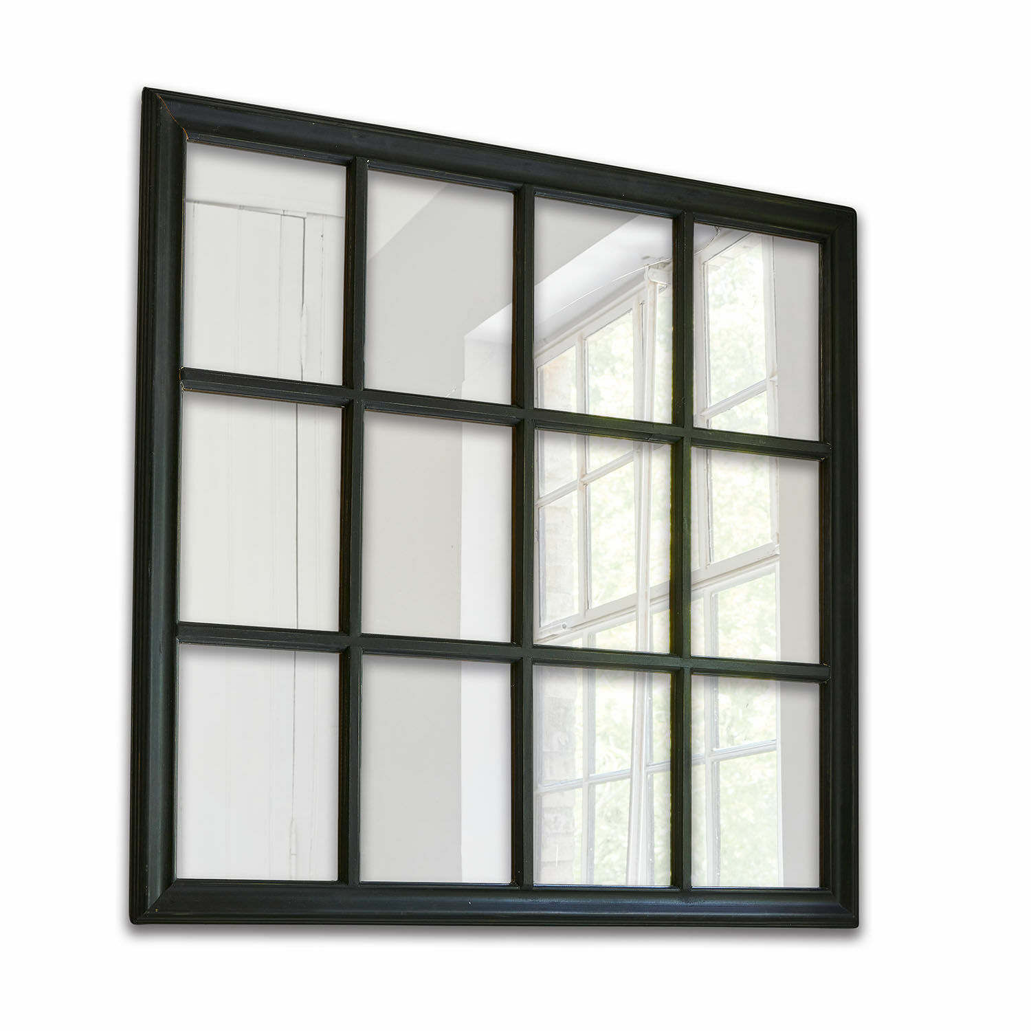 Miroir Wesley Miroir carré avec cadre métallique noir divisé en 12 segments rectangulaires, décoration murale moderne