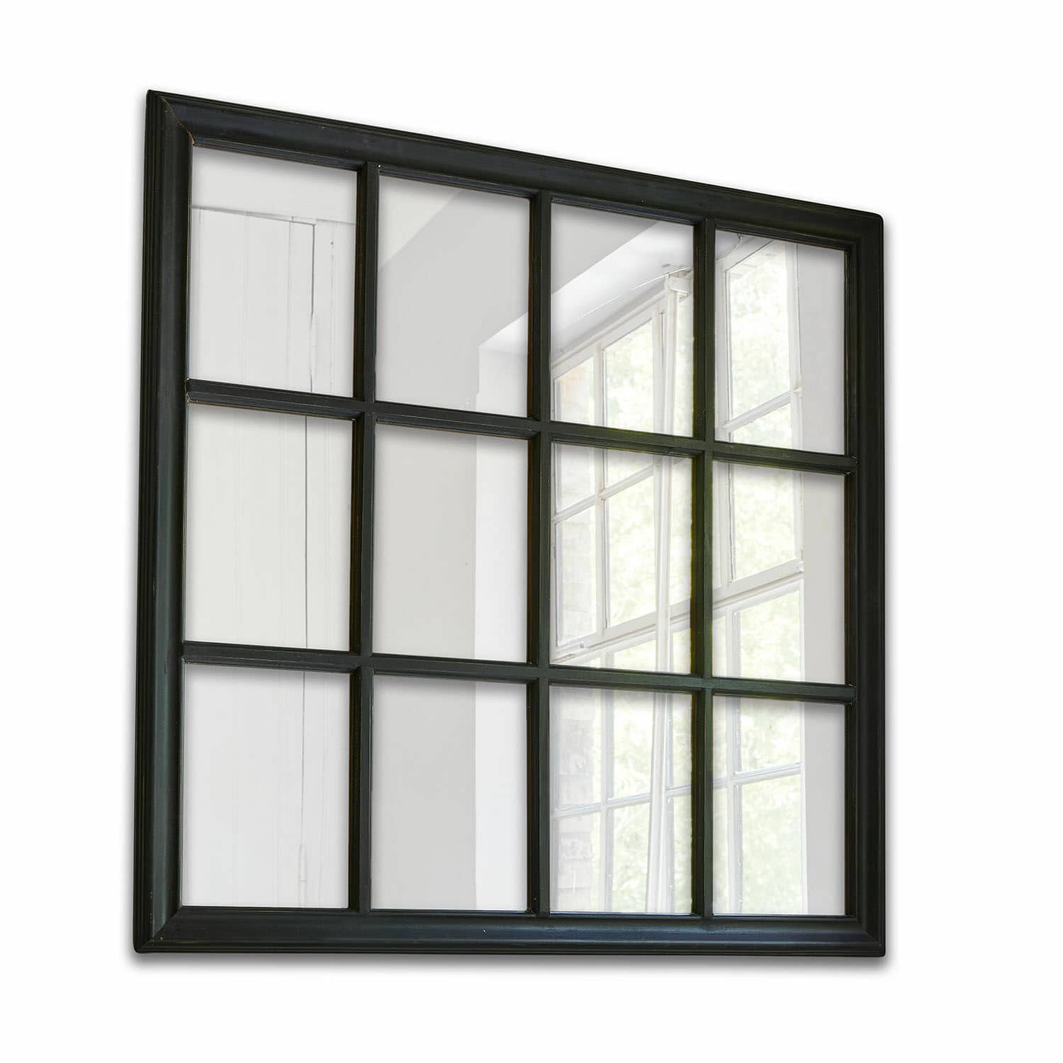 Miroir Wesley Miroir carré avec cadre métallique noir divisé en 12 segments rectangulaires, décoration murale moderne