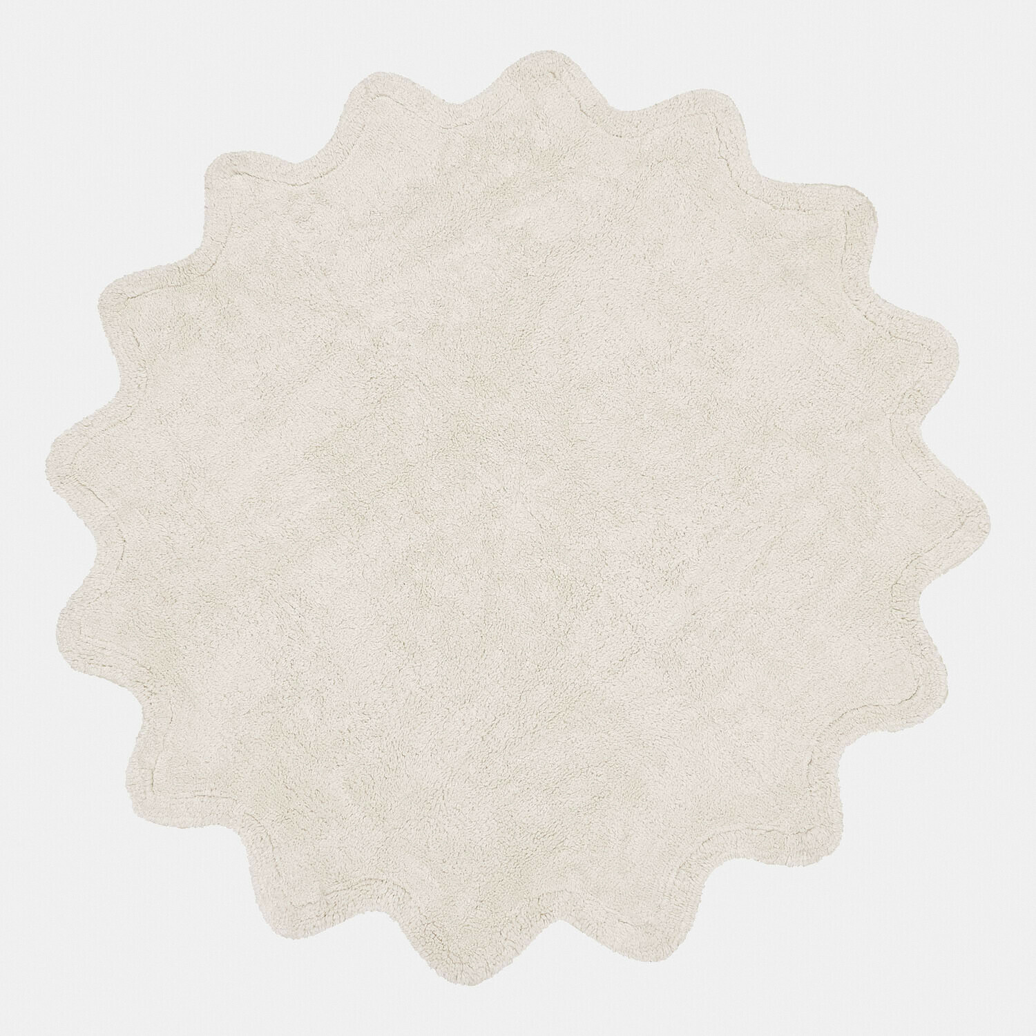 Tapis Wonderfluff Tapis de bain rond crème en tissu doux avec bord ondulé pour une décoration élégante