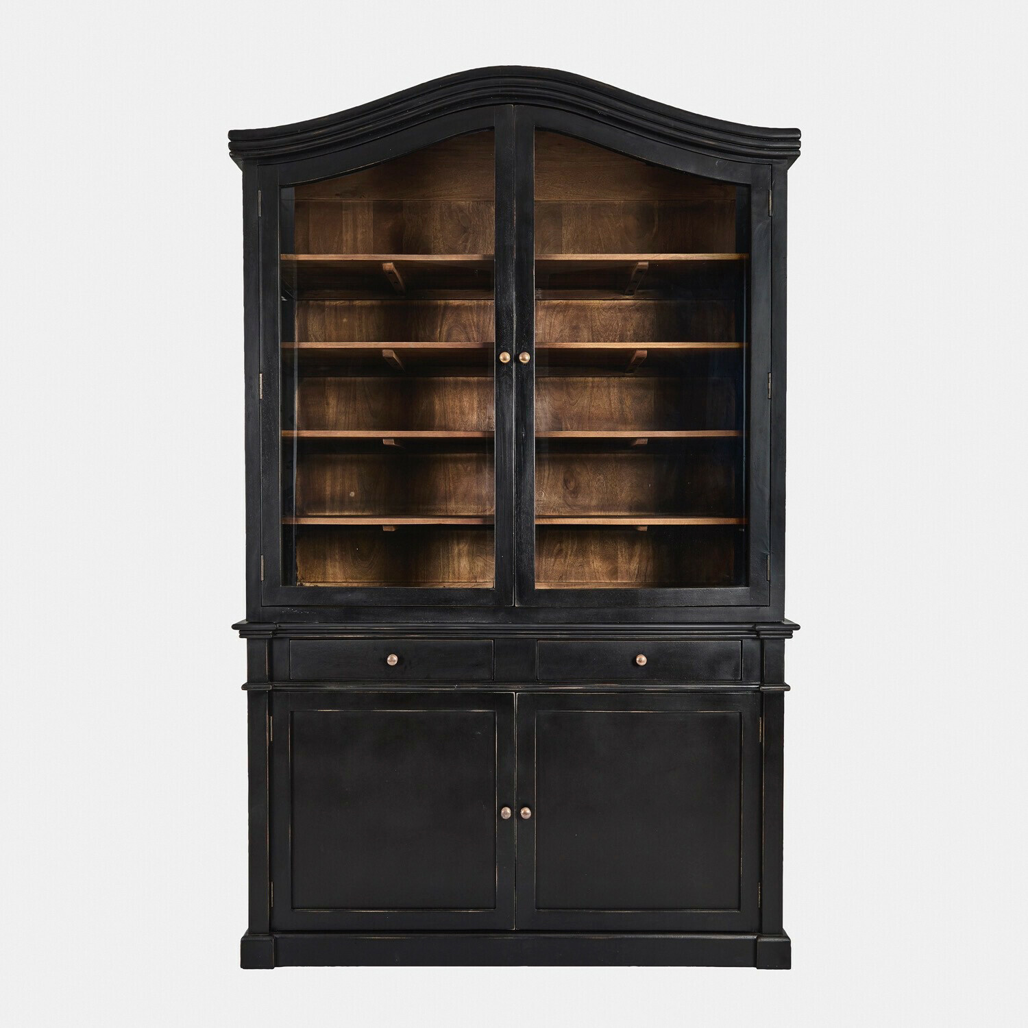 Vitrine Westridge Vitrine en bois noir avec portes vitrées et étagères, meuble classique pour salon
