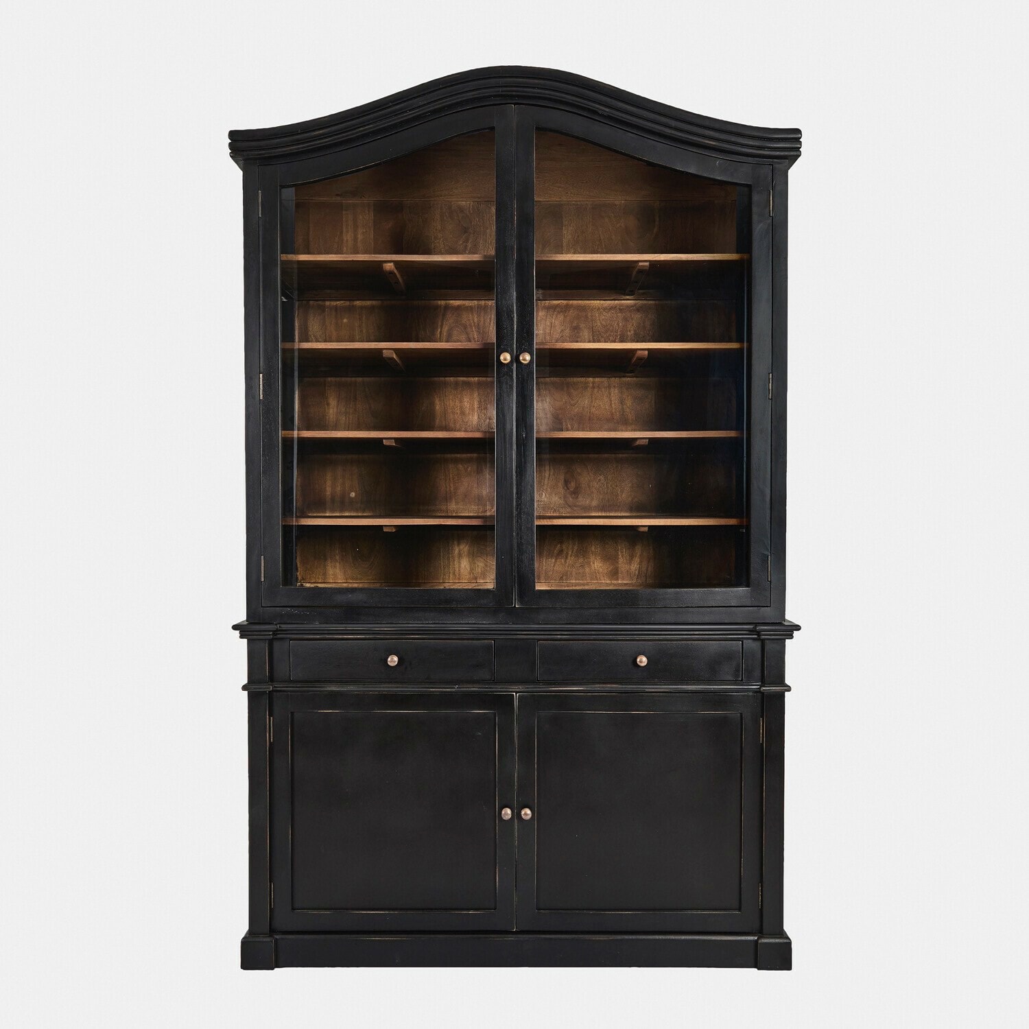 Vitrine Westridge Vitrine en bois noir avec portes vitrées et étagères, meuble classique pour salon
