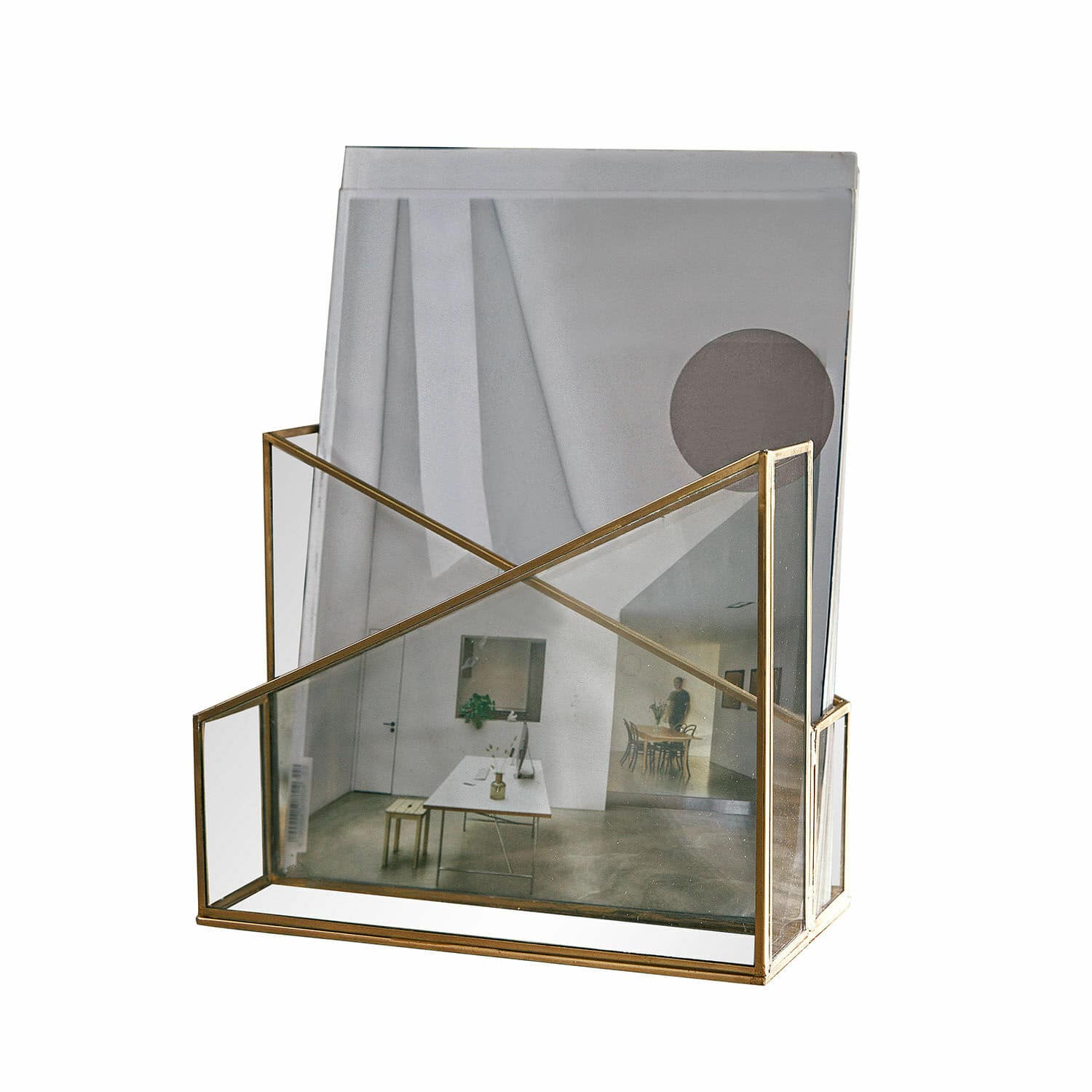 Porte-revues Moselle Porte-documents en verre transparent avec cadre en métal doré pour bureau moderne