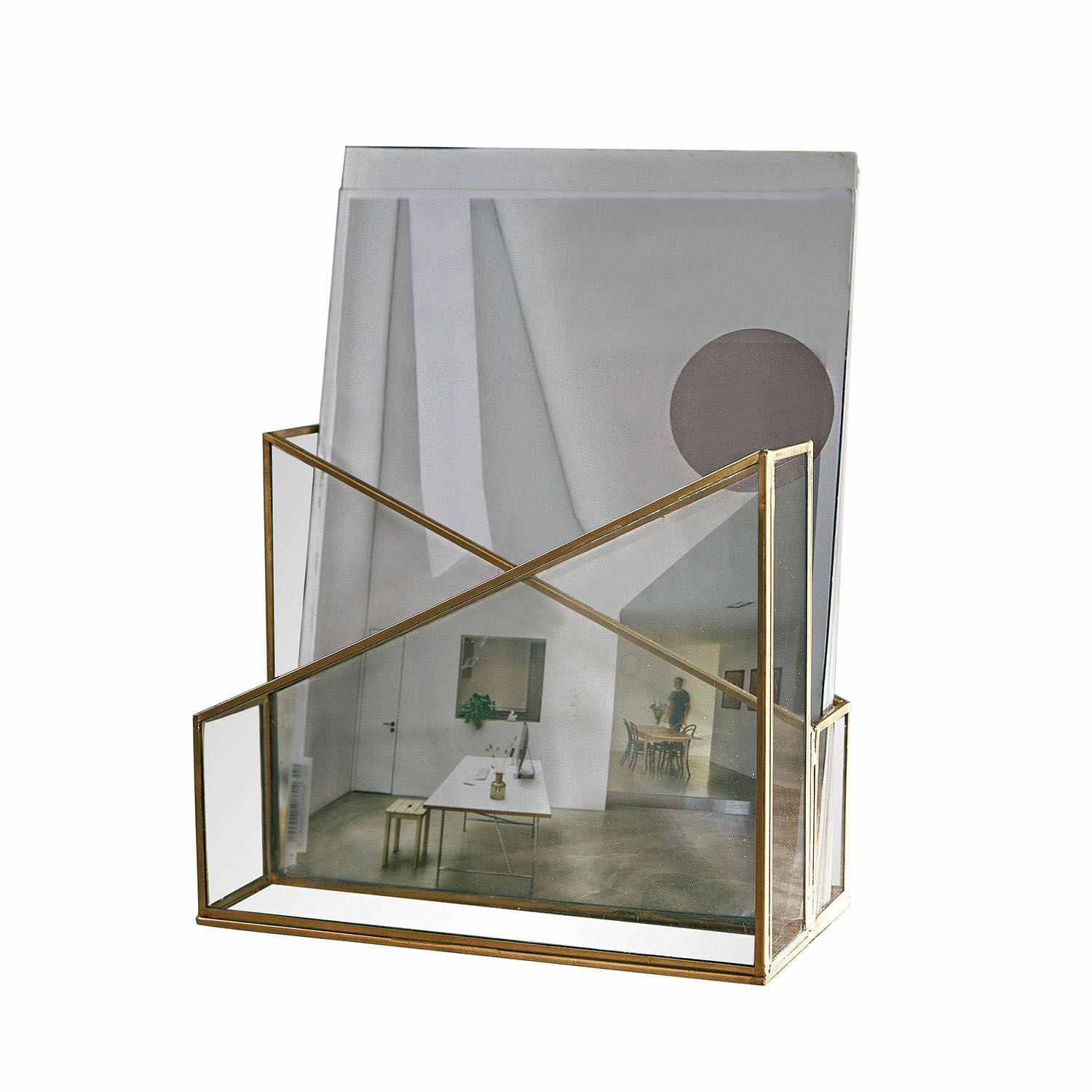 Porte-revues Moselle Porte-documents en verre transparent avec cadre en métal doré pour bureau moderne