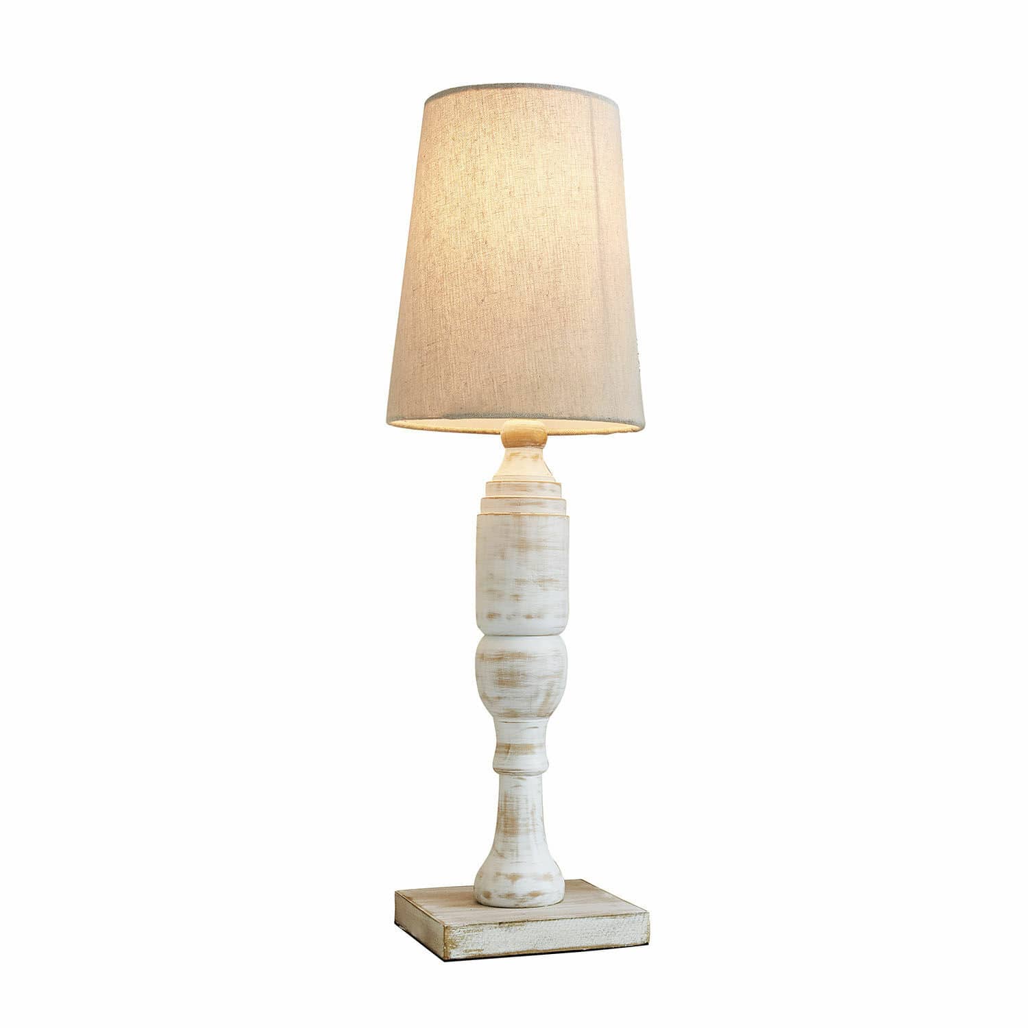 Lampe à poser Yernisto Lampe de table en bois blanc avec abat-jour beige, éclairage décoratif pour salon