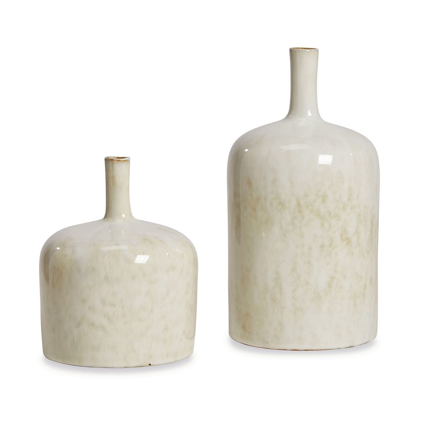 Lot de 2 vases Kurys Ensemble de deux vases en céramique crème avec motif marbré subtil pour décoration intérieure élégante