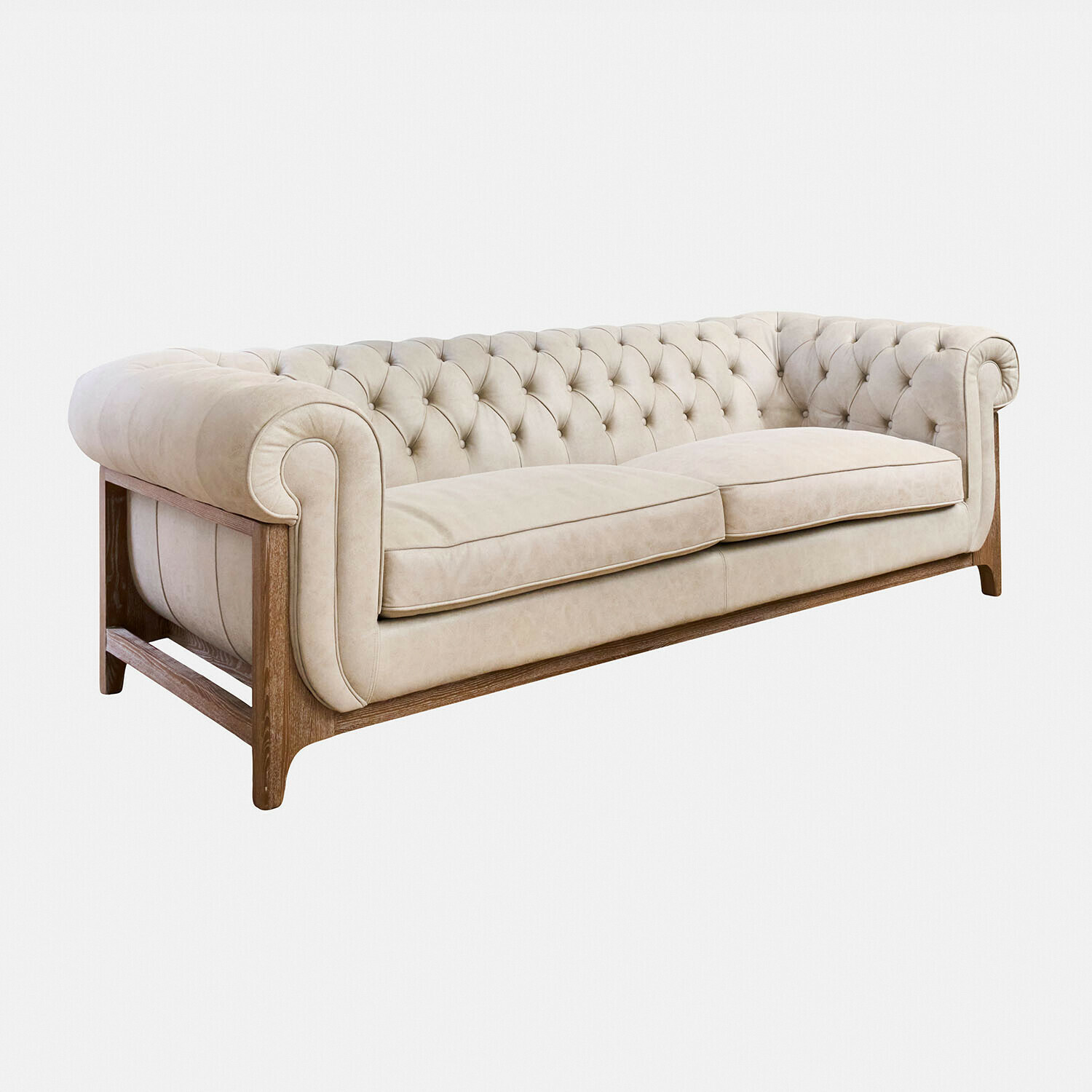 Canapé Swansboro Canapé Chesterfield beige avec dossier capitonné et cadre en bois, meuble élégant pour salon