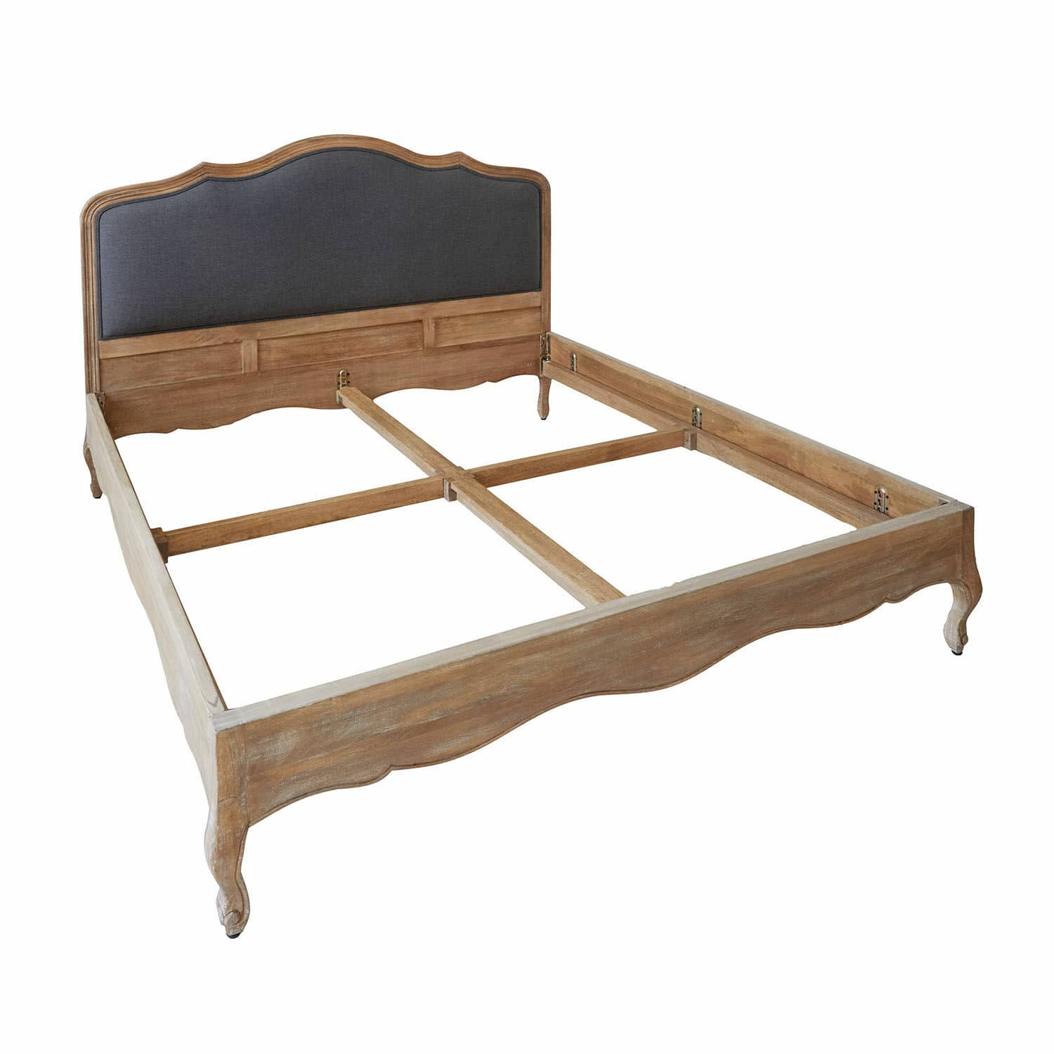 Lit Serravalle Cadre de lit en bois avec tête de lit rembourrée grise et finition rustique pour chambre à coucher