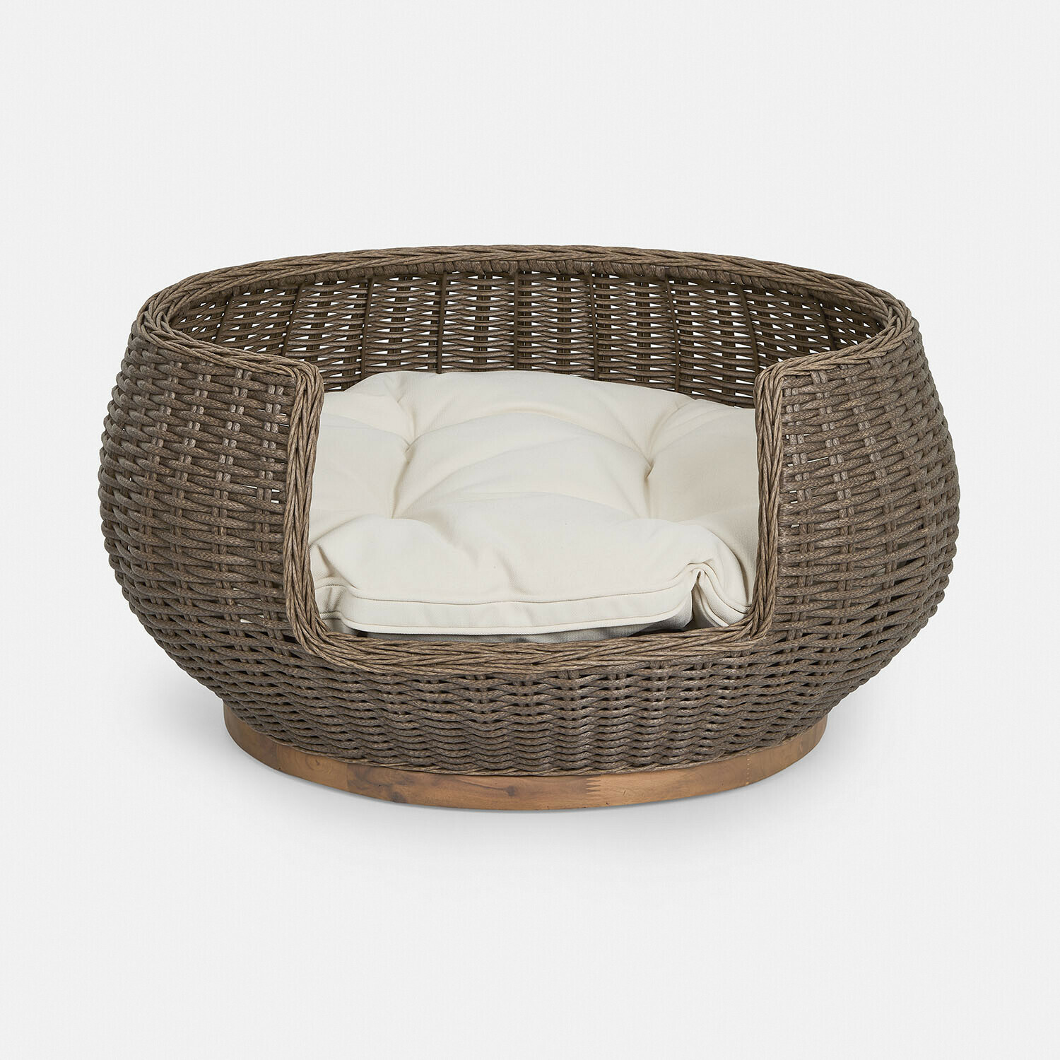 marron/crème Panier pour animal en osier marron avec coussin crème sur base en bois, confortable et résistant