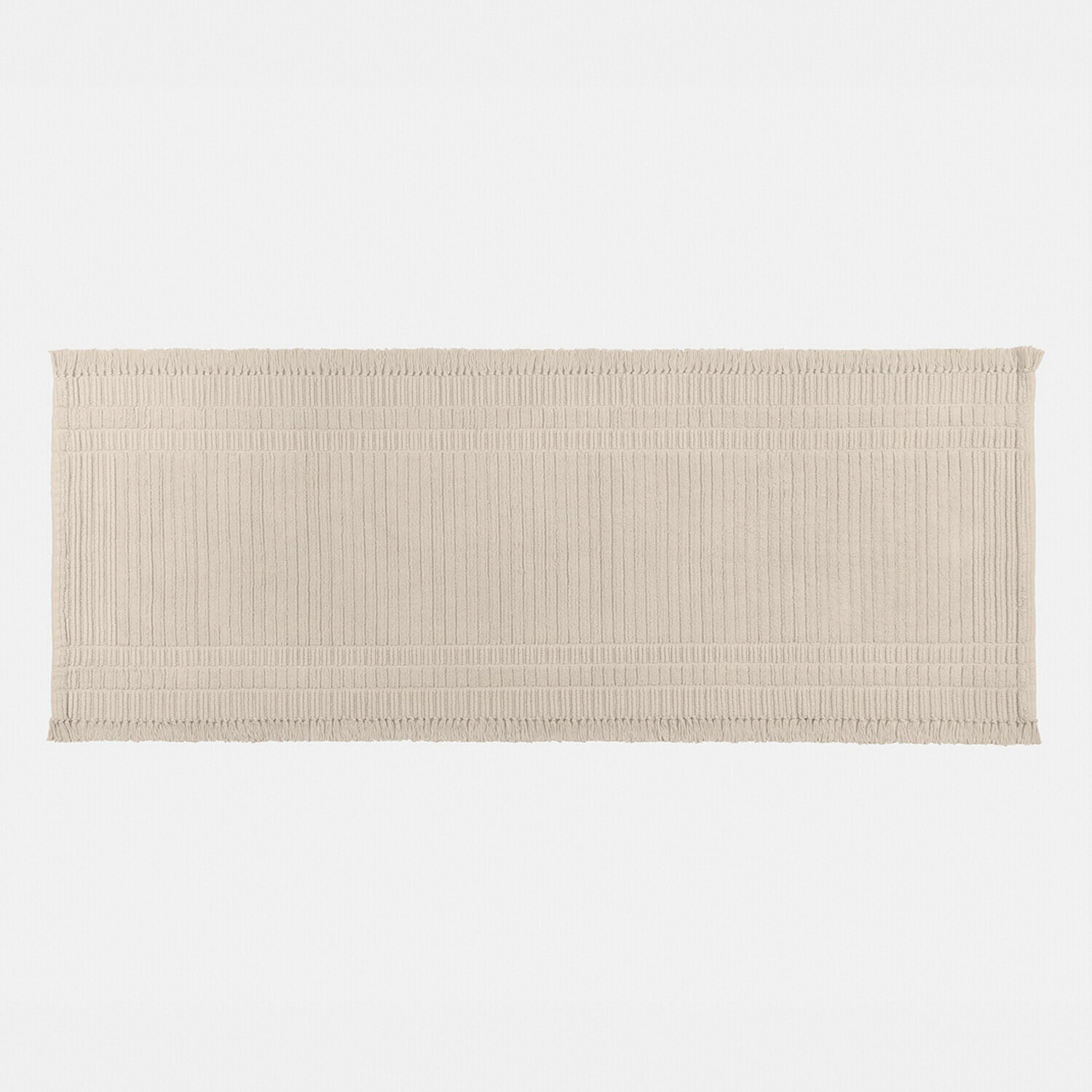 Tapis long Clairenne Tapis en coton beige avec motif discret et franges, parfait pour la décoration intérieure